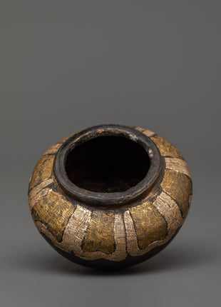 Handcrafted Golpa in Tibetan Style | Iron, Silver, and Brass Inlaid Decorative Piece