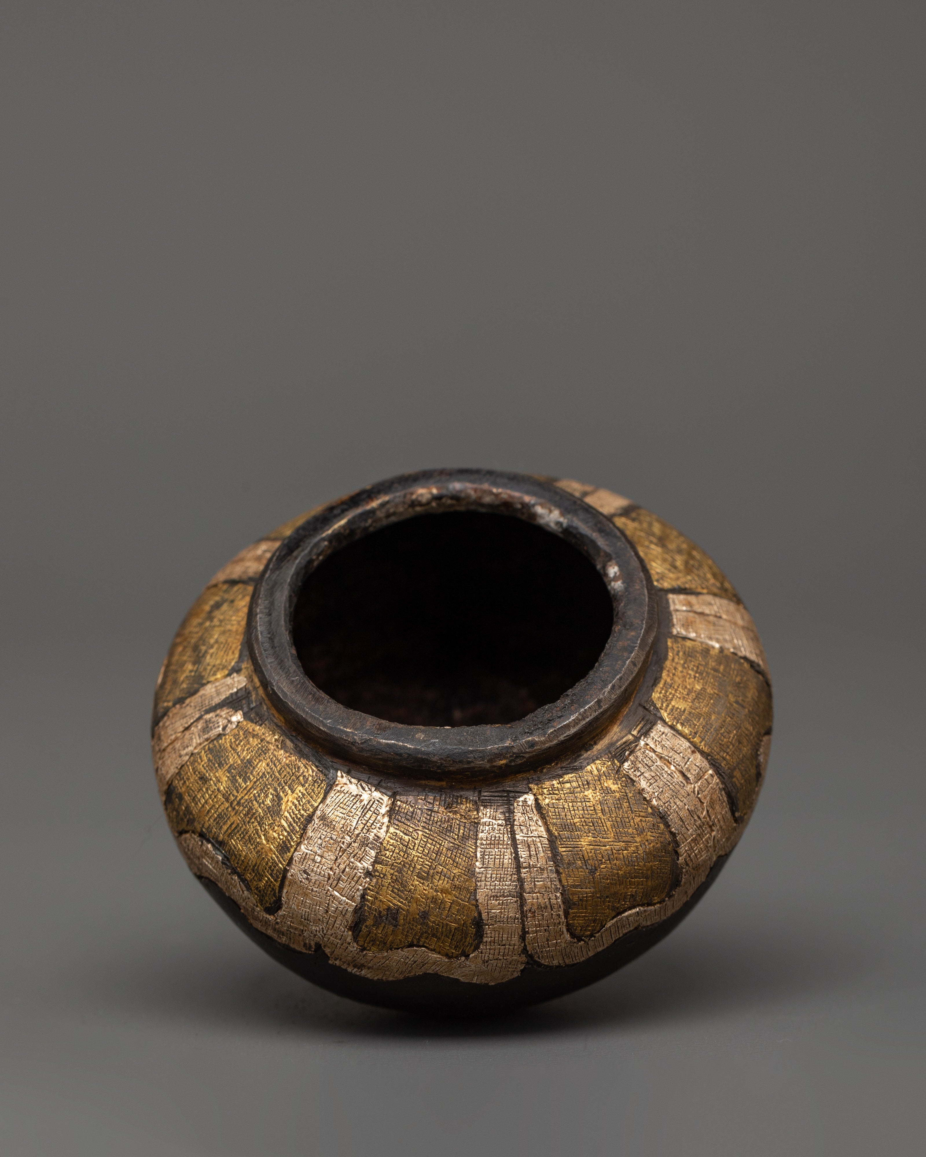 Handcrafted Golpa in Tibetan Style | Iron, Silver, and Brass Inlaid Decorative Piece