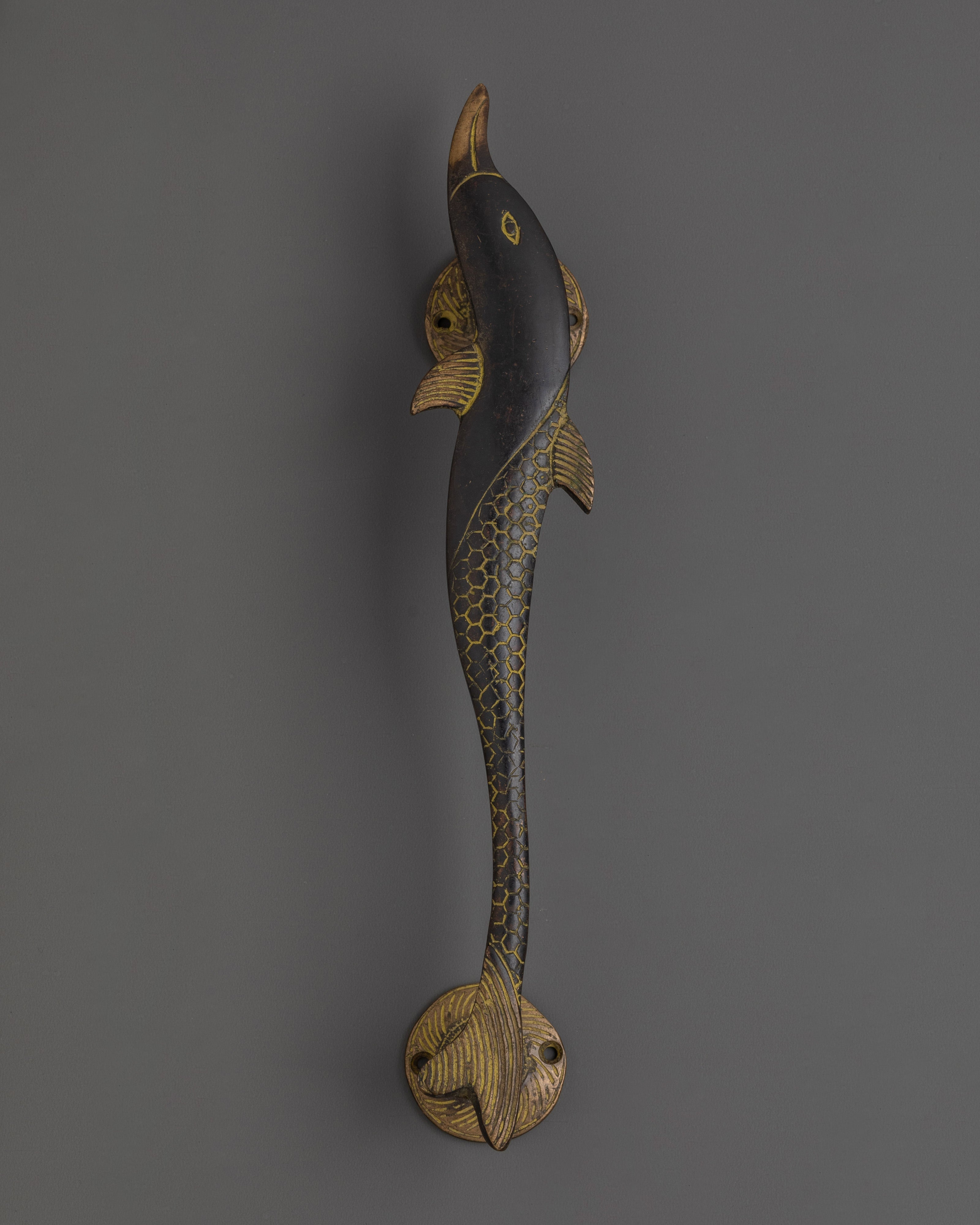Handmade Fish Door Handle | Engraved Brass Door Pull for Nautical & Ar
