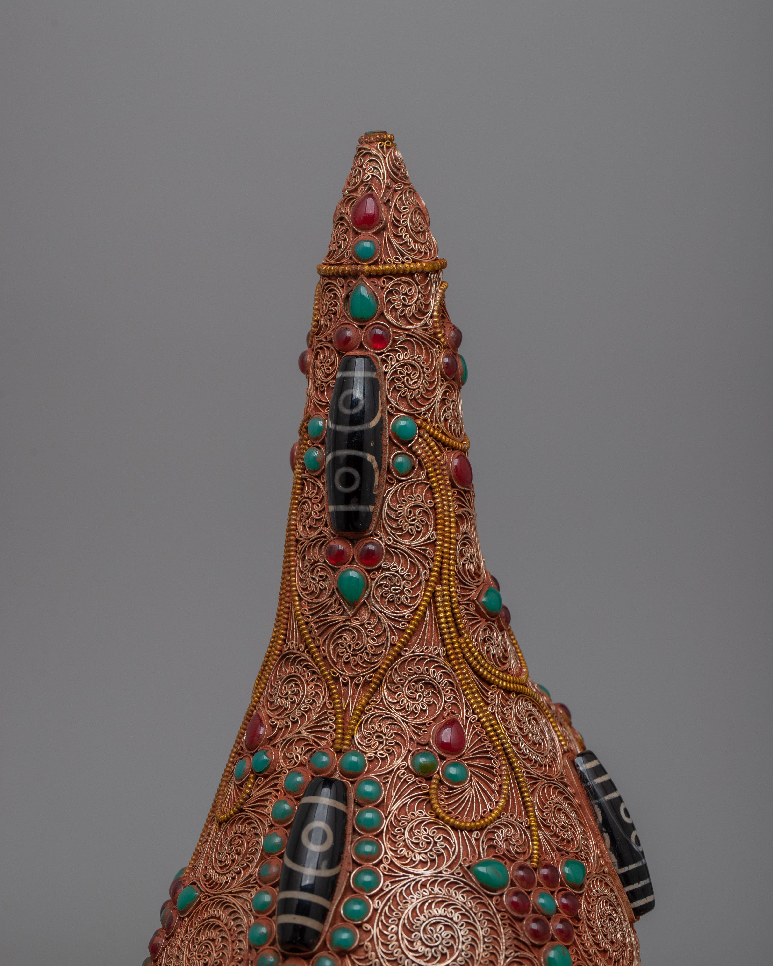 Handcrafted Silver-Plated Ritual Conch Shell with Coral and Turquoise |  Tibetan Artifact, Sacred Altar Item