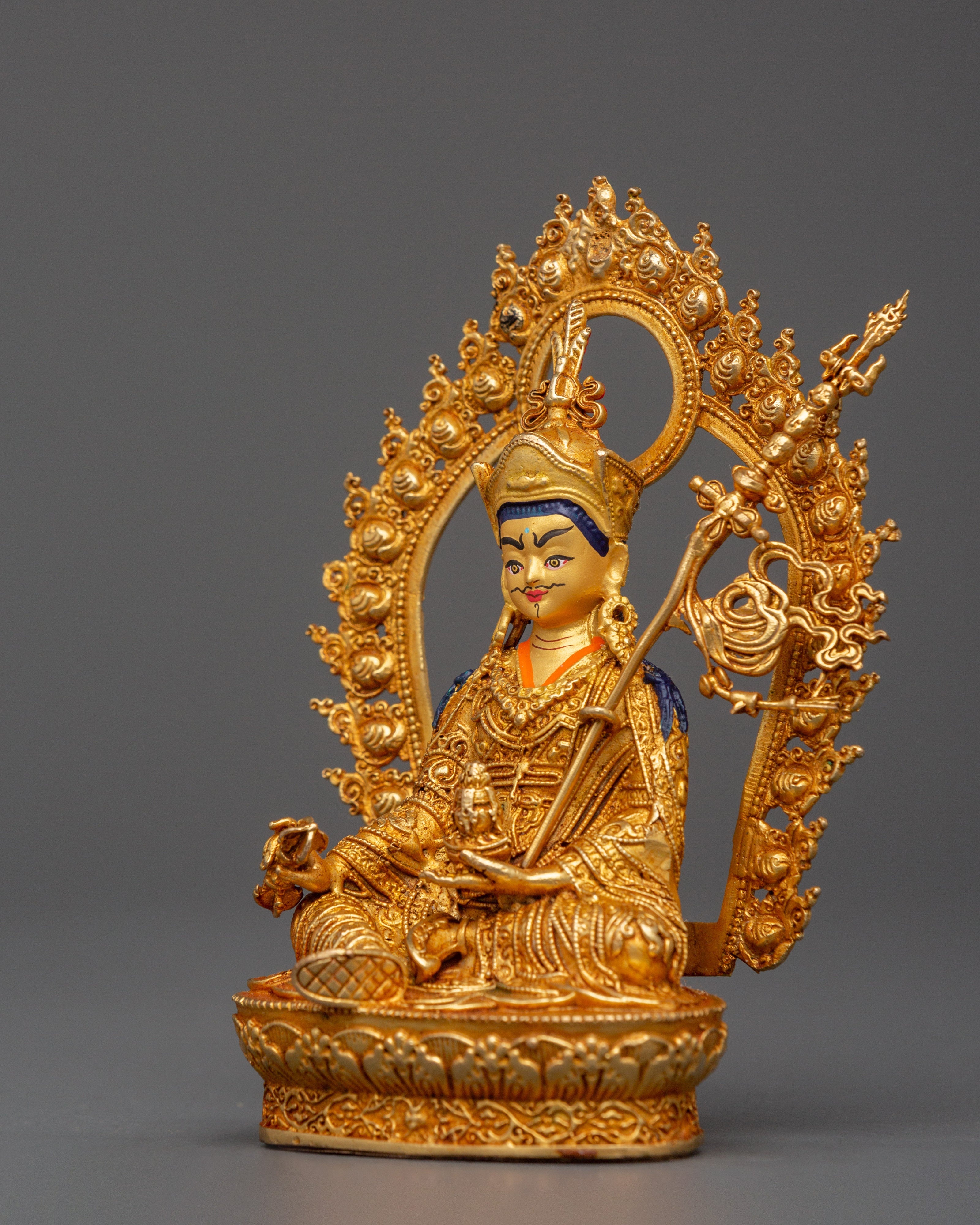 Gold Plated Guru Rinpoche Statue | Tibetan Buddhist Altar Figurine