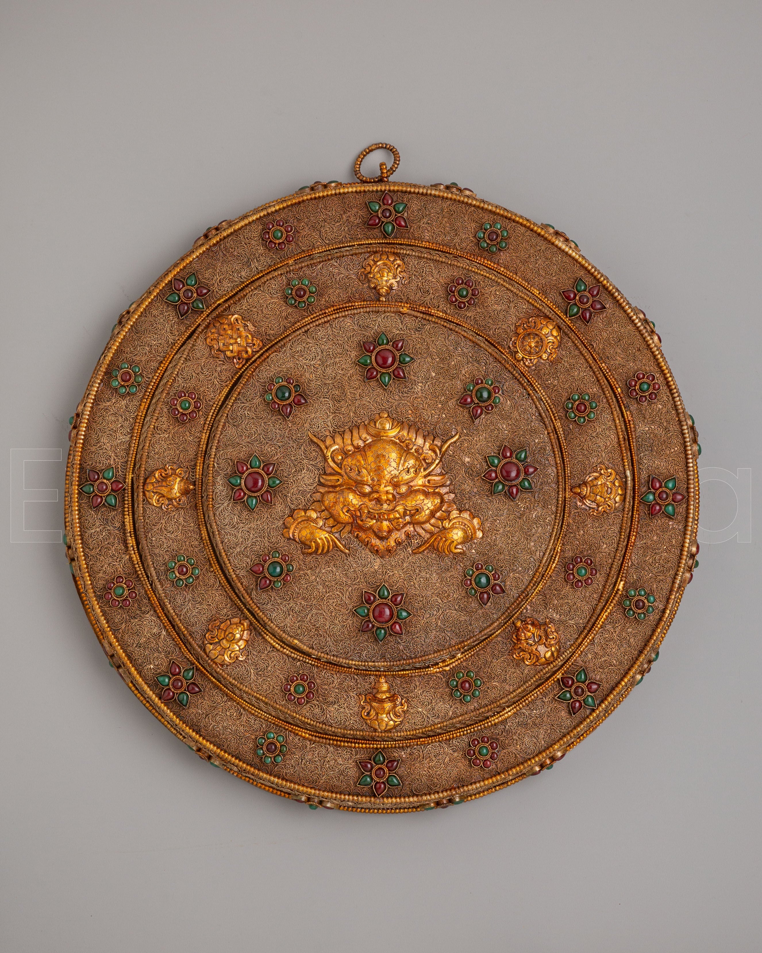 Himalayan Cheppu Wall Hanging | Copper Gemstone Buddhist Decor