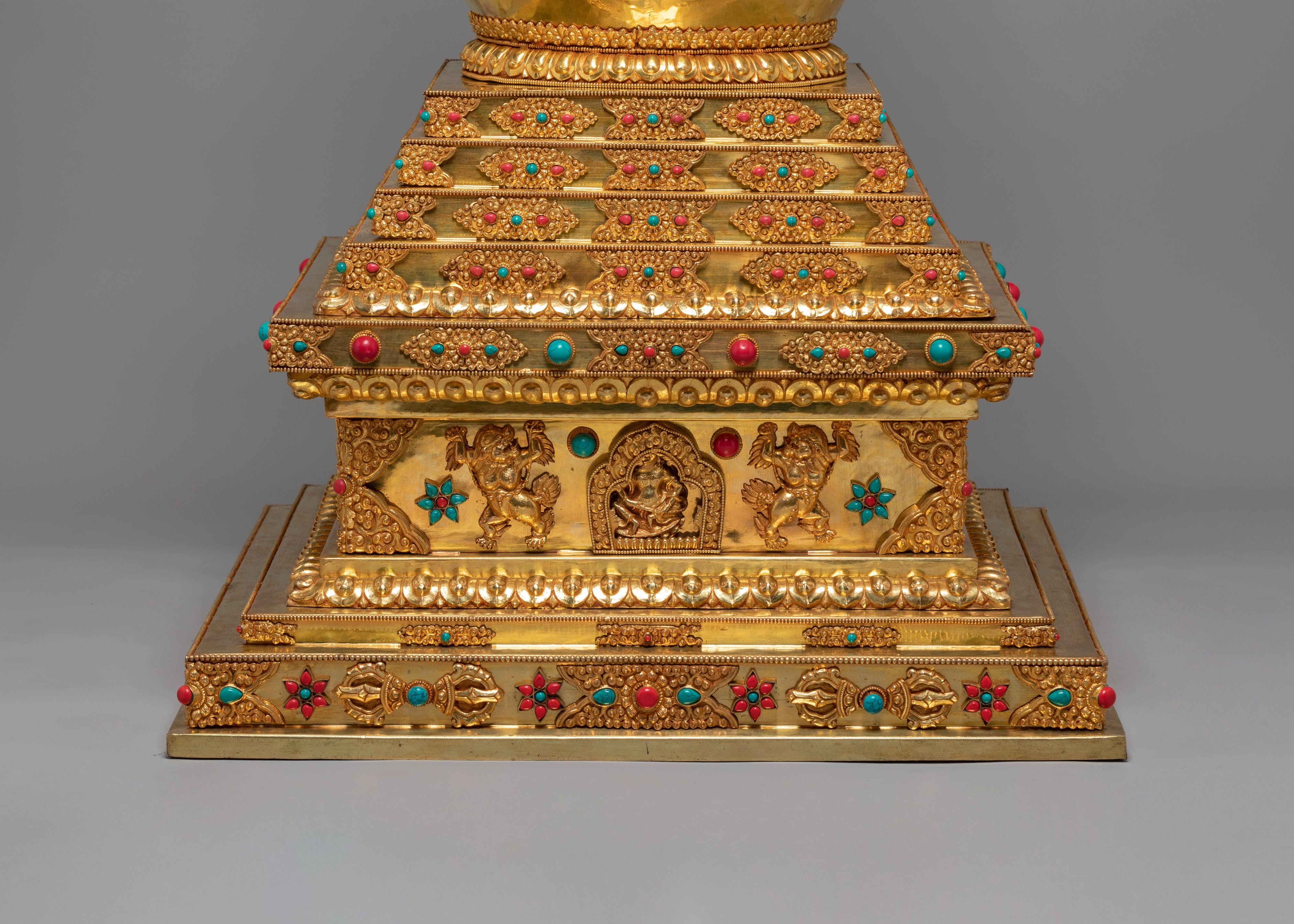 Gold Plated Tibetan Sacred Stupa | Exquisite Buddhist Stupa Sculpture
