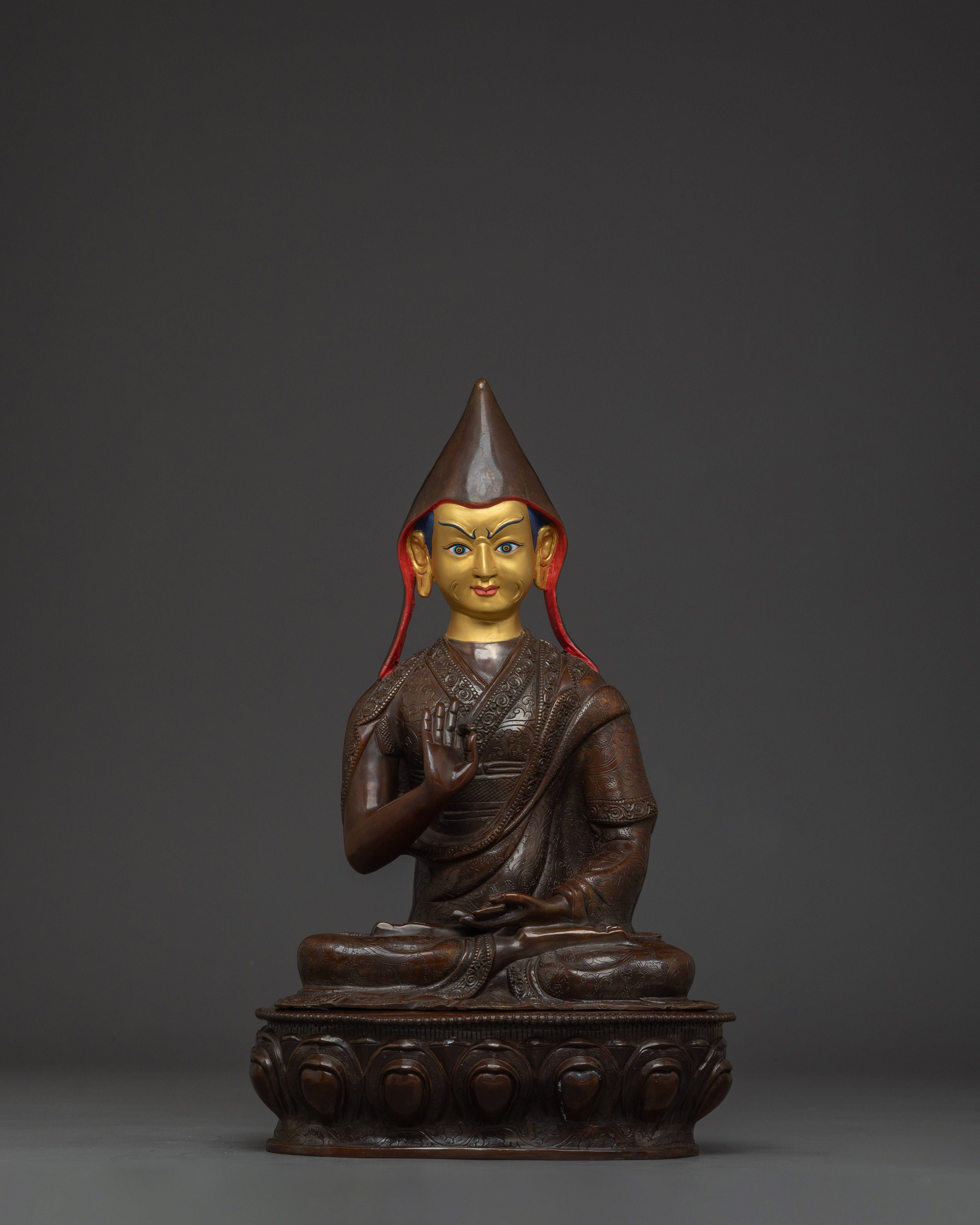 Oxidized Tsongkhapa Set Statue | Himalayan Handcrafted Sculpture