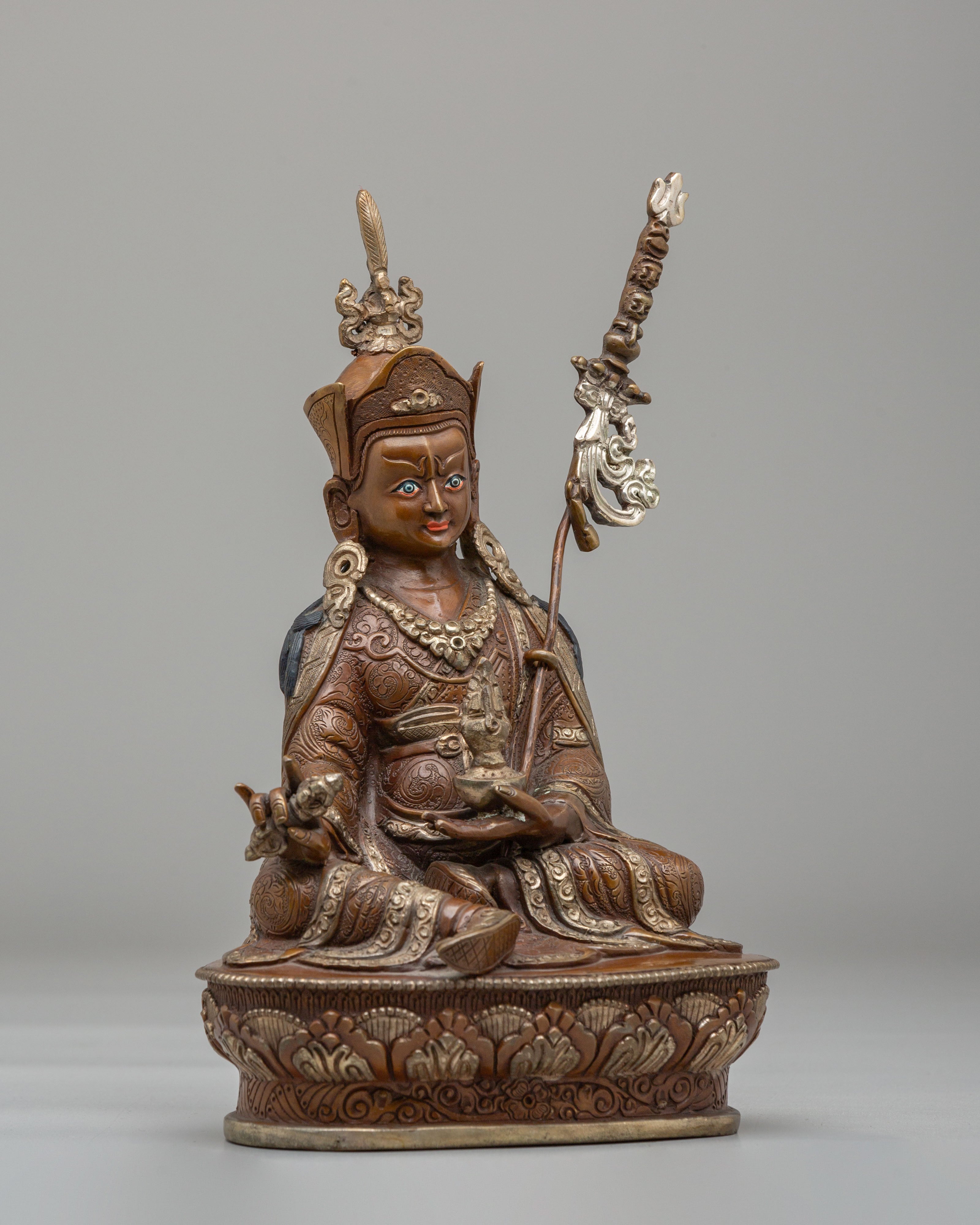 Handcrafted Ritual Guru Rinpoche Statue | Oxidized Copper Meditation Altar Sculpture