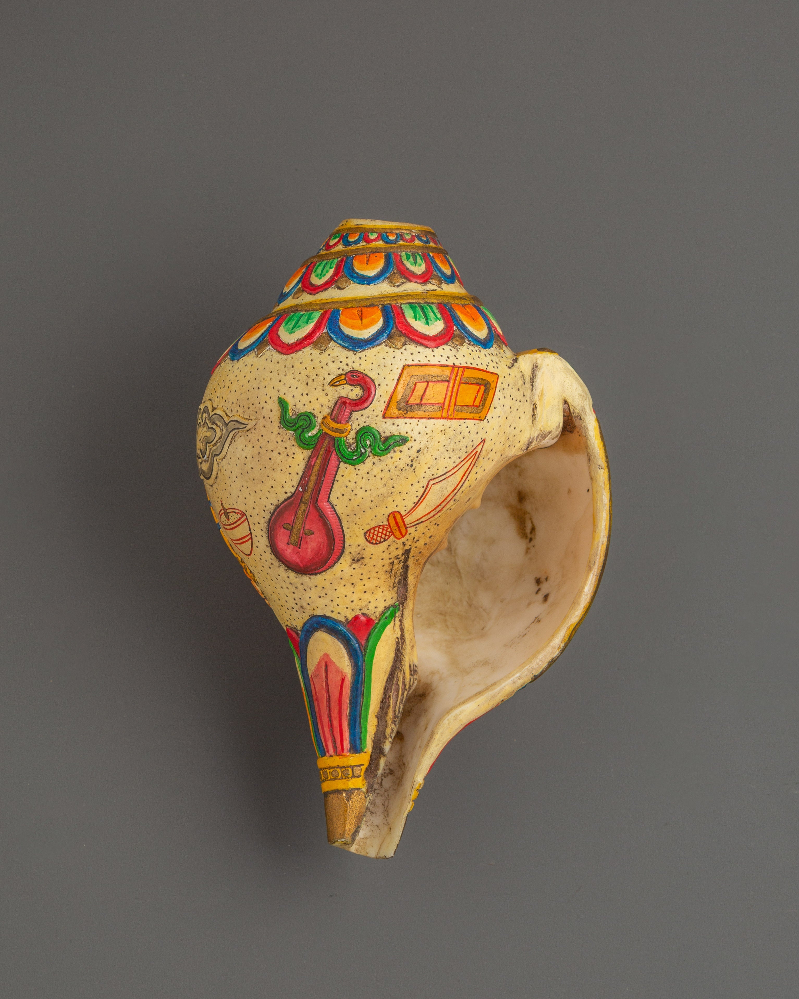 Tibetan Ritual Shankha | Hand-Painted Conch Shell with Acrylic Color