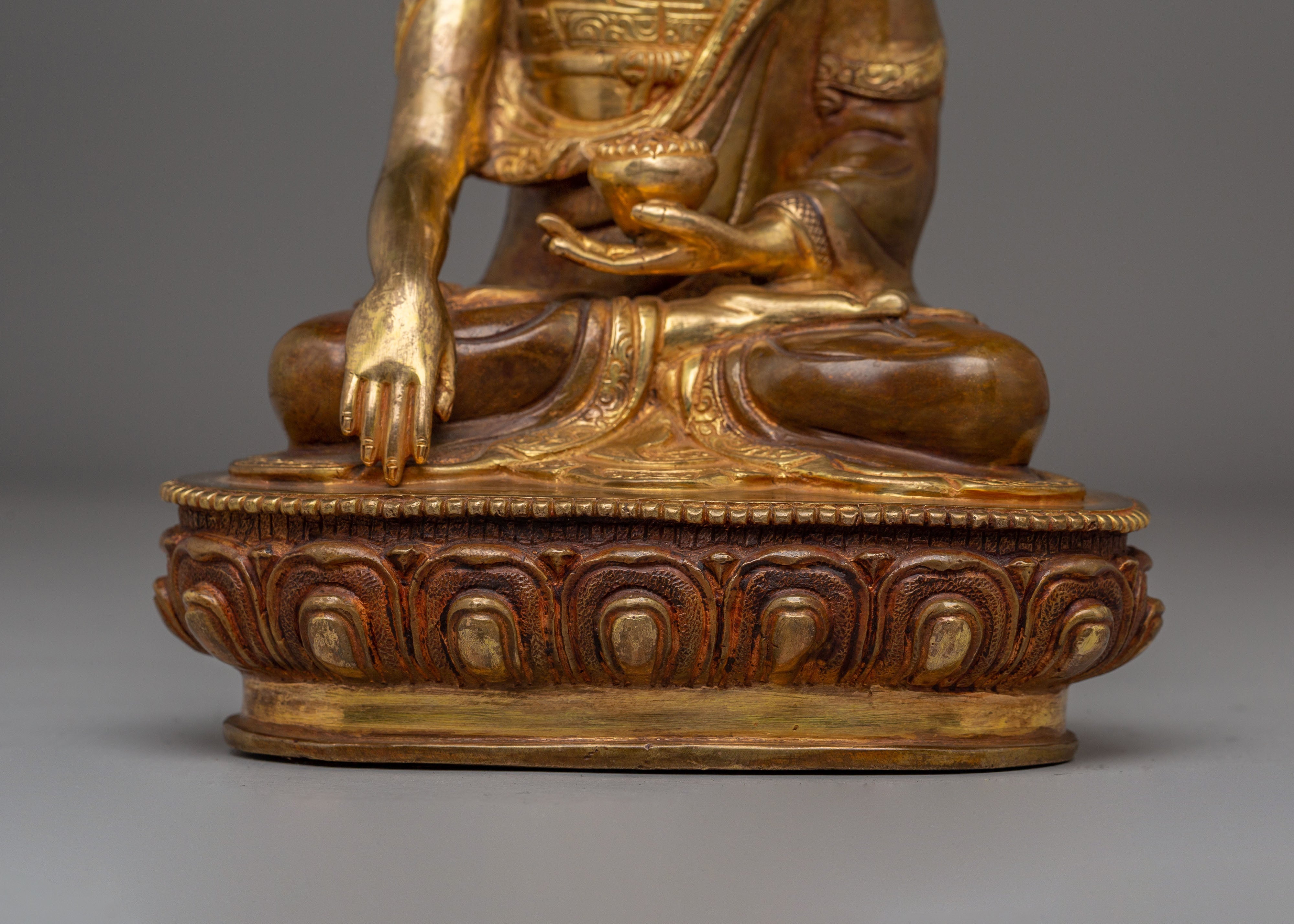 Crowned Shakyamuni Buddha Statue | Handcrafted Gold-Plated Tibetan Buddha