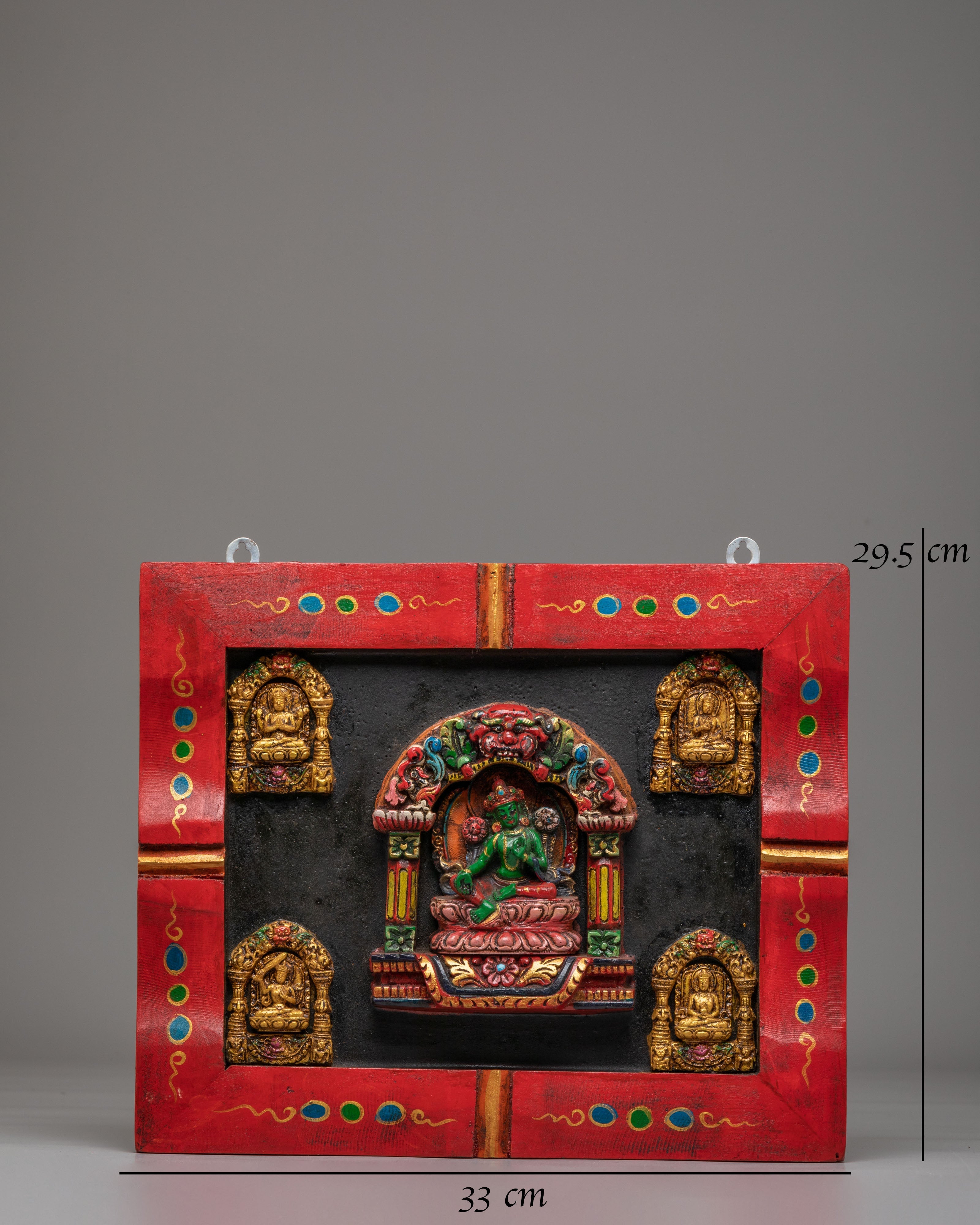 Buddhist Green Tara Wall Hanging | Buddhist Artwork with Chenrezig, Manjushri & Amitayus