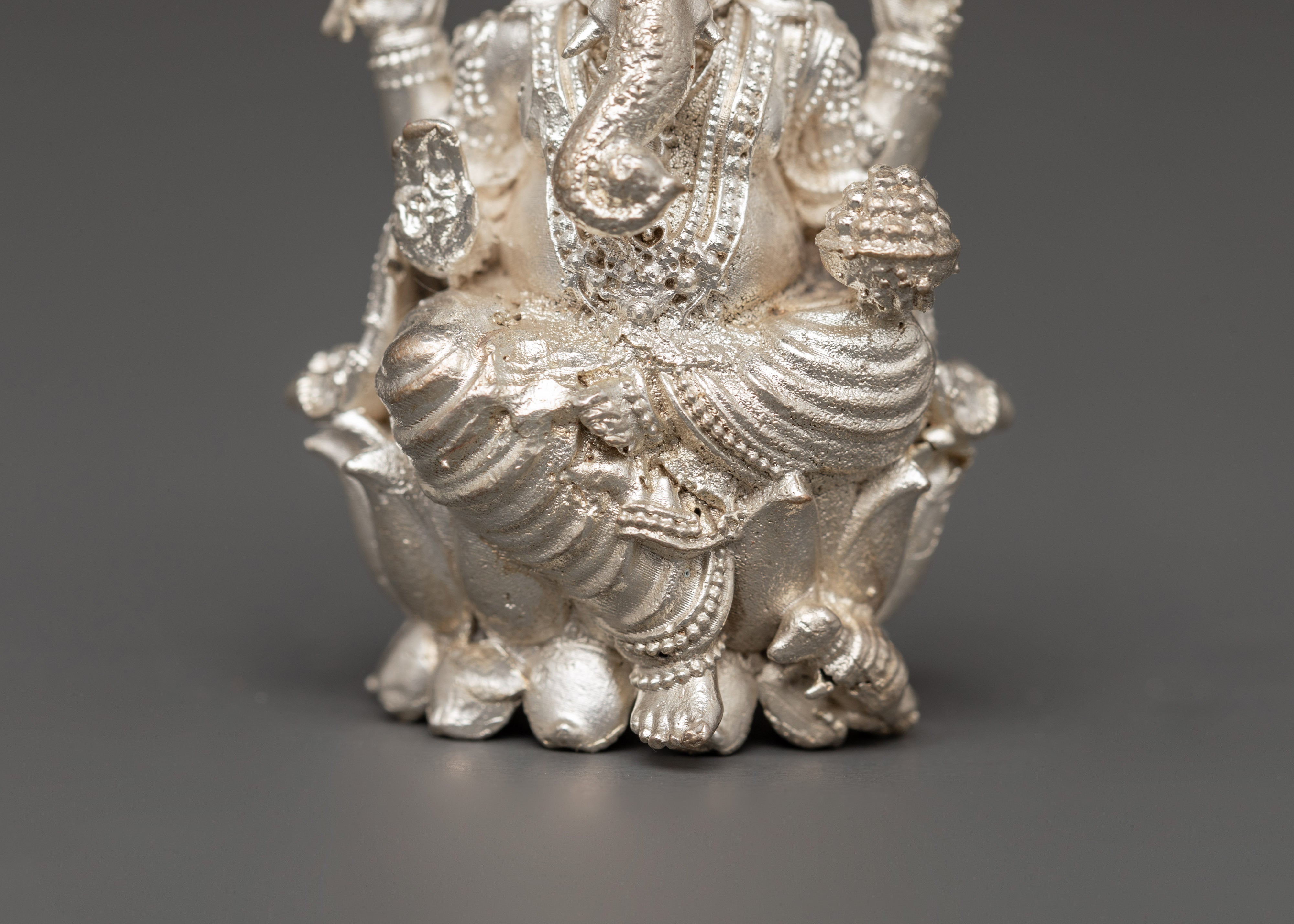 Sacred Silver Figurine of Hindu Deity Ganesha | Elephant God Spiritual Art