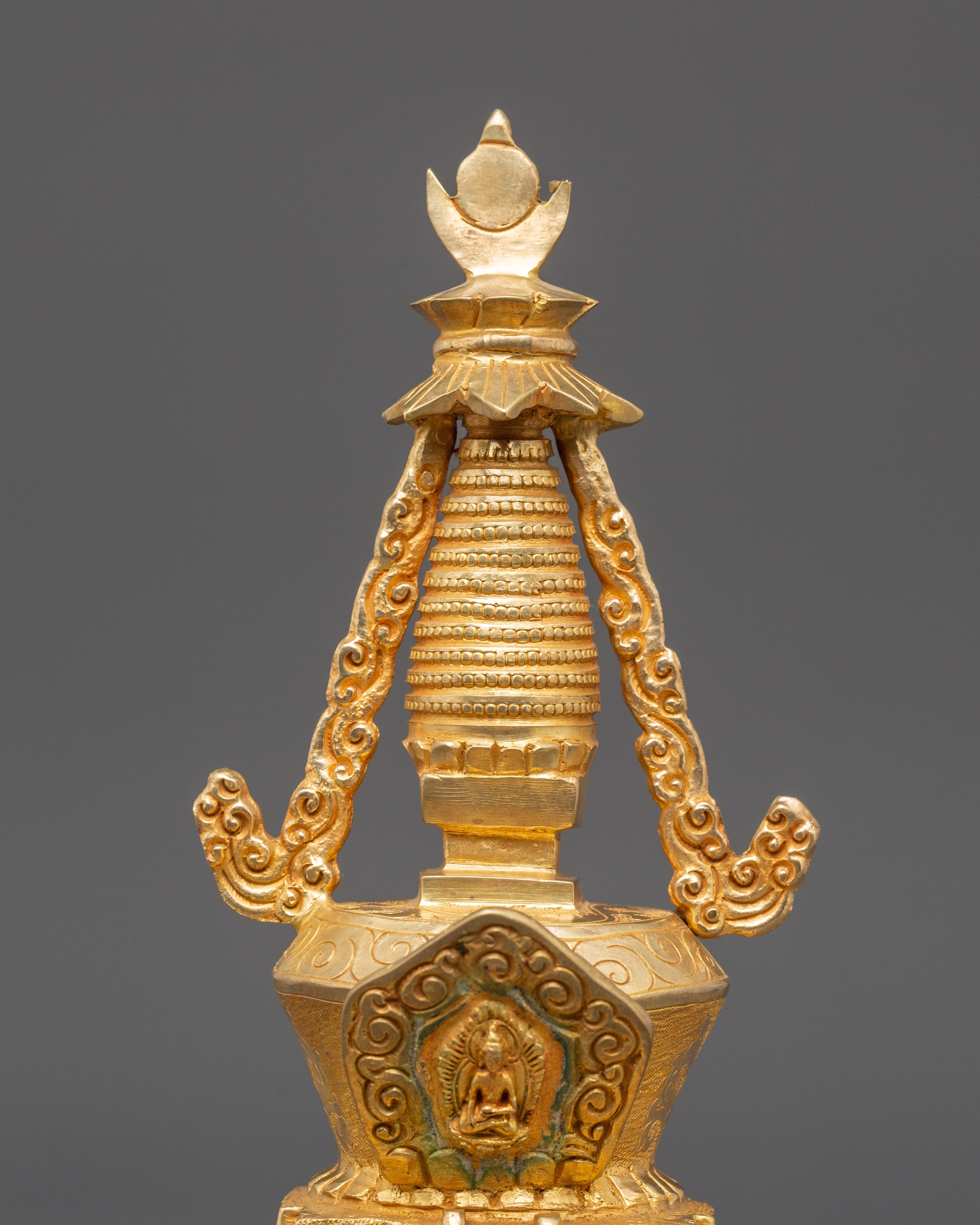 Spiritual Altar Stupa Decor | Gold Plated Tibetan Meditation Statue
