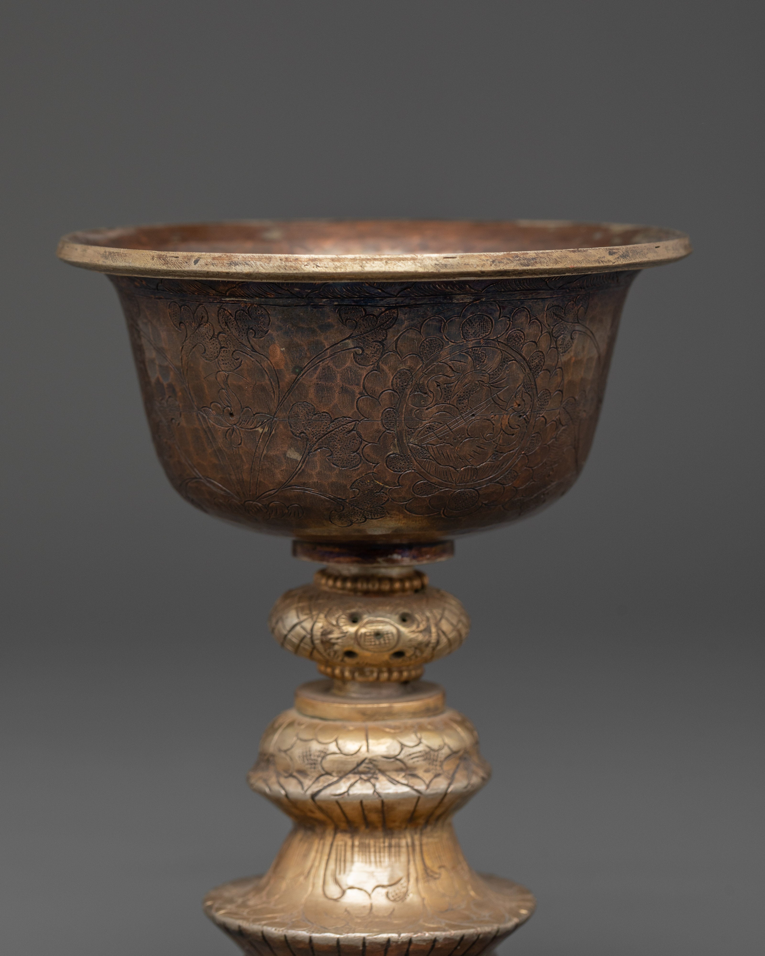 Buddhist Offering Vessel Lamp | Gold Gilded Altar Bowl