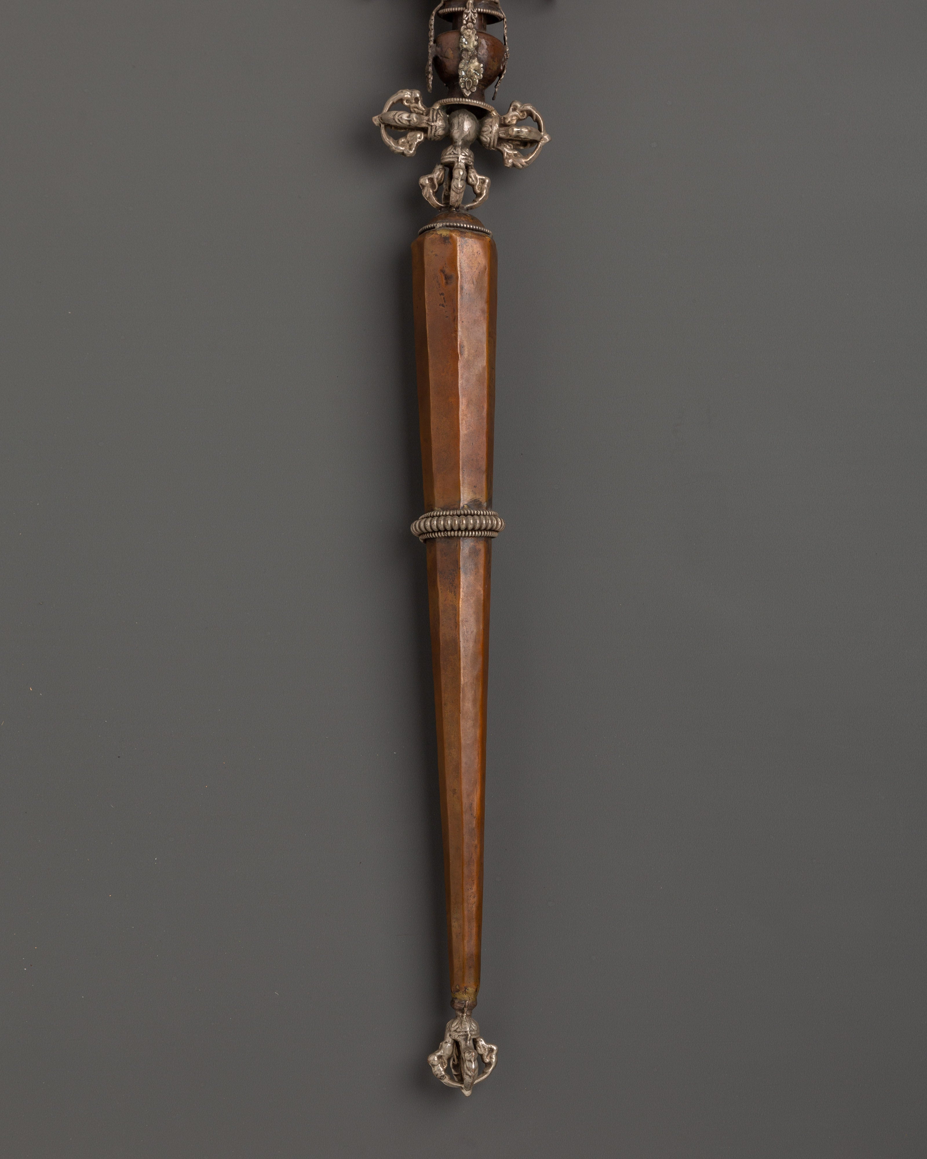 Handcrafted Tibetan Khatan Ritual Dagger | Three-Faced Sacred Artifact