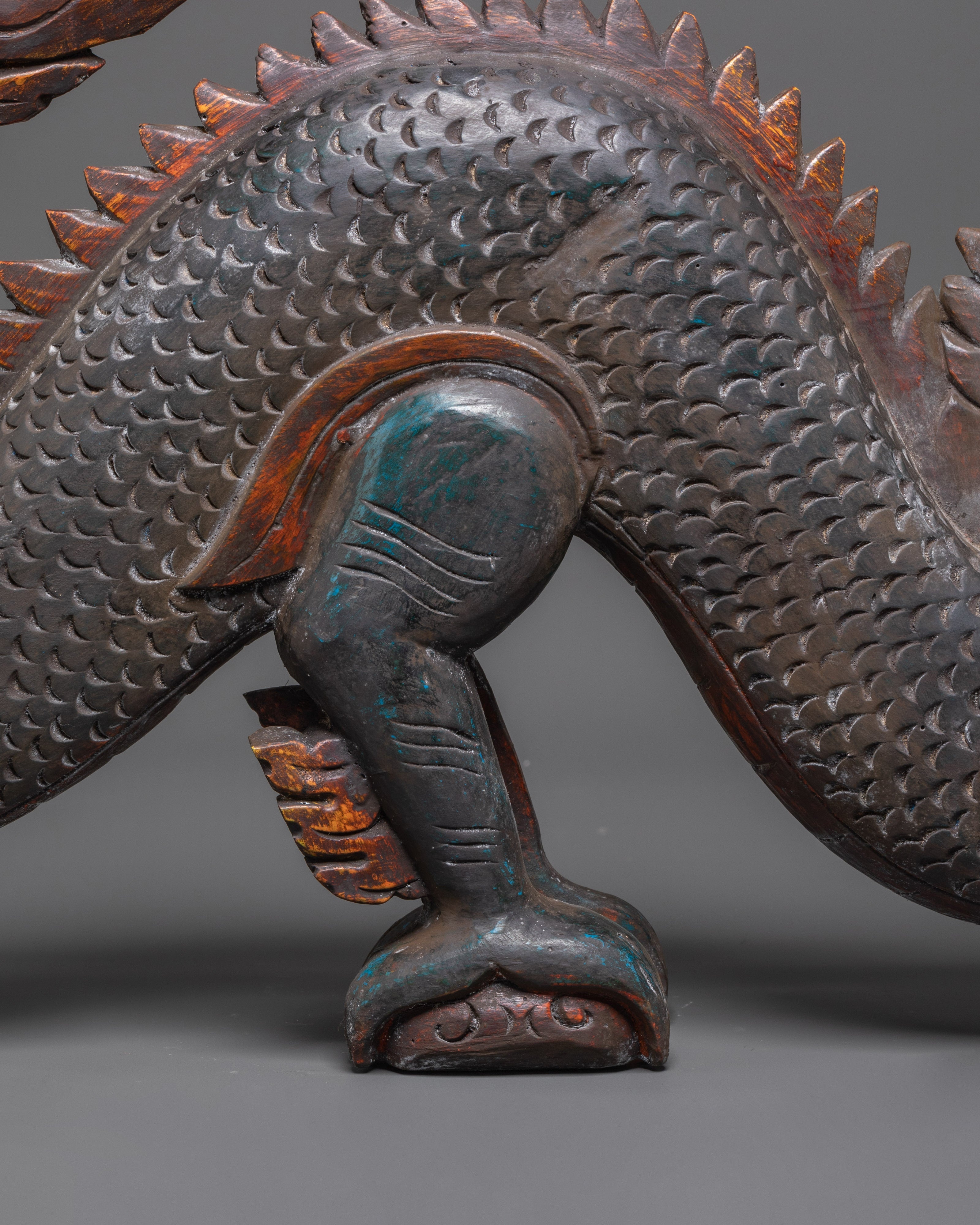 Guardian Dragon Figure | Tibetan Buddhist Wooden Sculpture