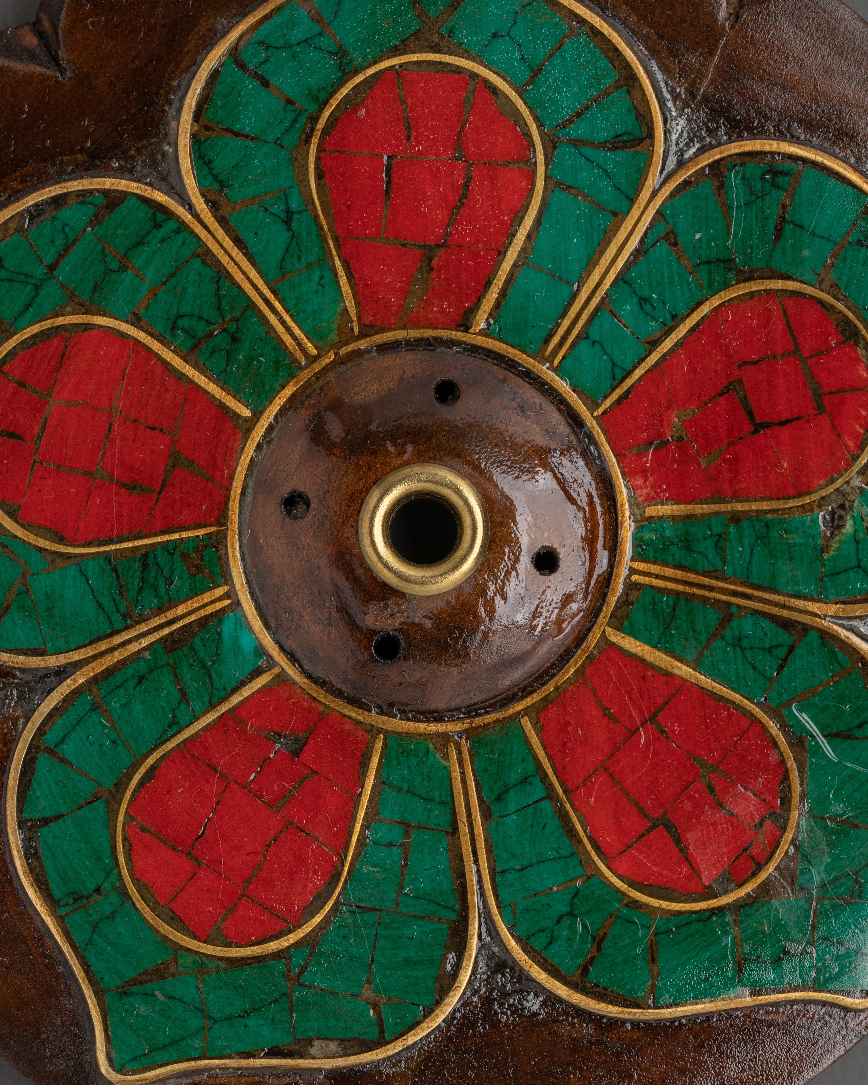 Sacred Ethnic Flower Incense Holder | Copper and Stone Spiritual Decor