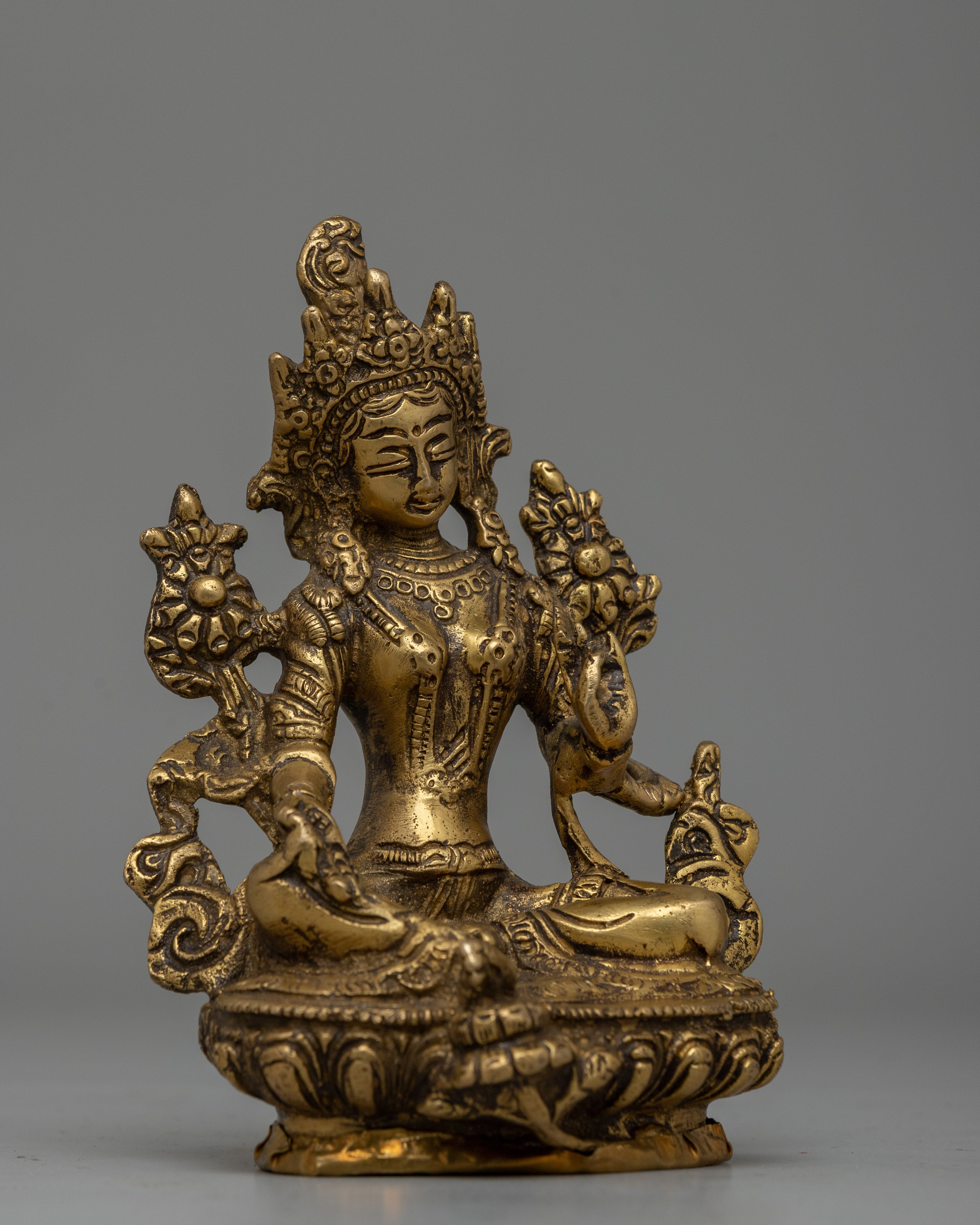 Exquisite Handcrafted Brass Green Tara Statue | Spiritual Gifts