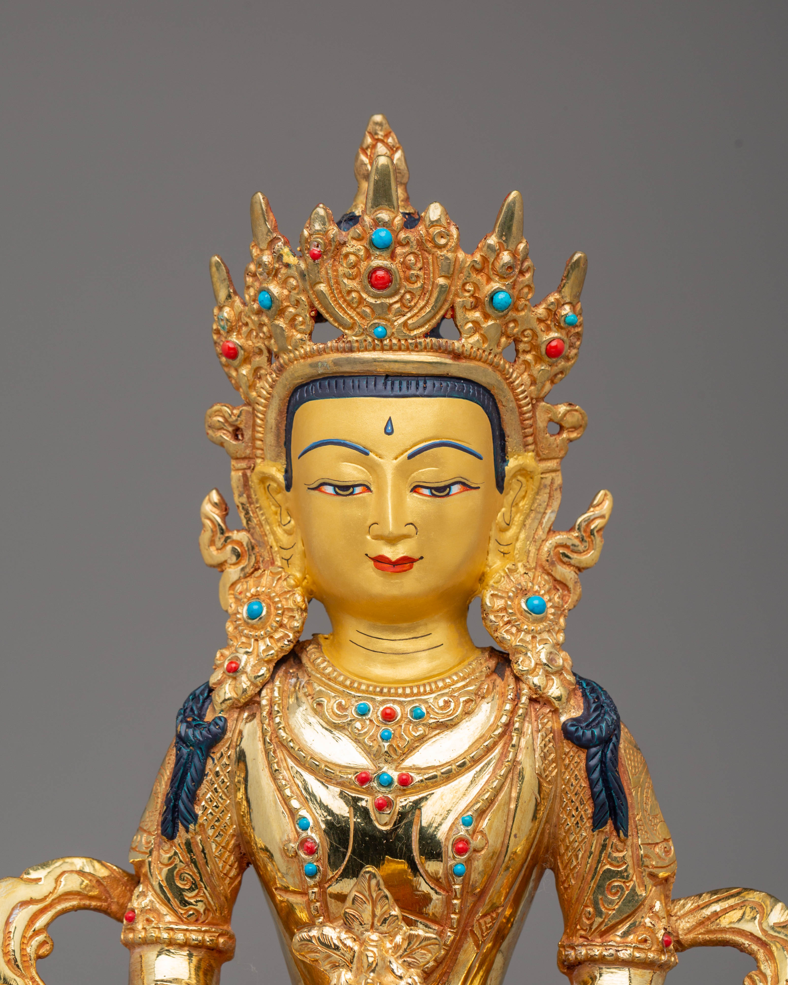 Amitayus Handcrafted Copper Statue | Gold Plated Tibetan Sculpture