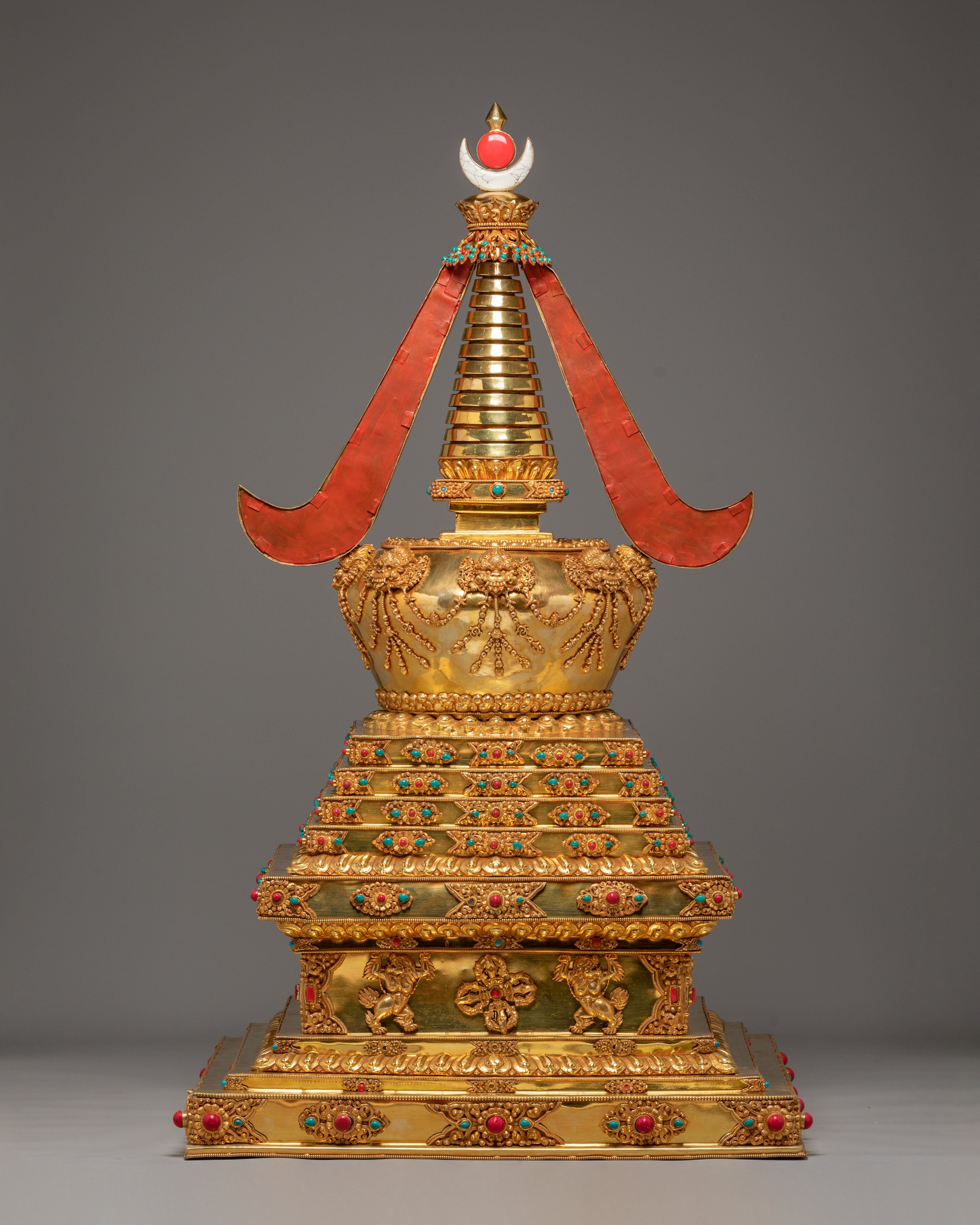 Spiritual Tibetan Copper Stupa | Gold-Plated Buddhist Statue for Peace