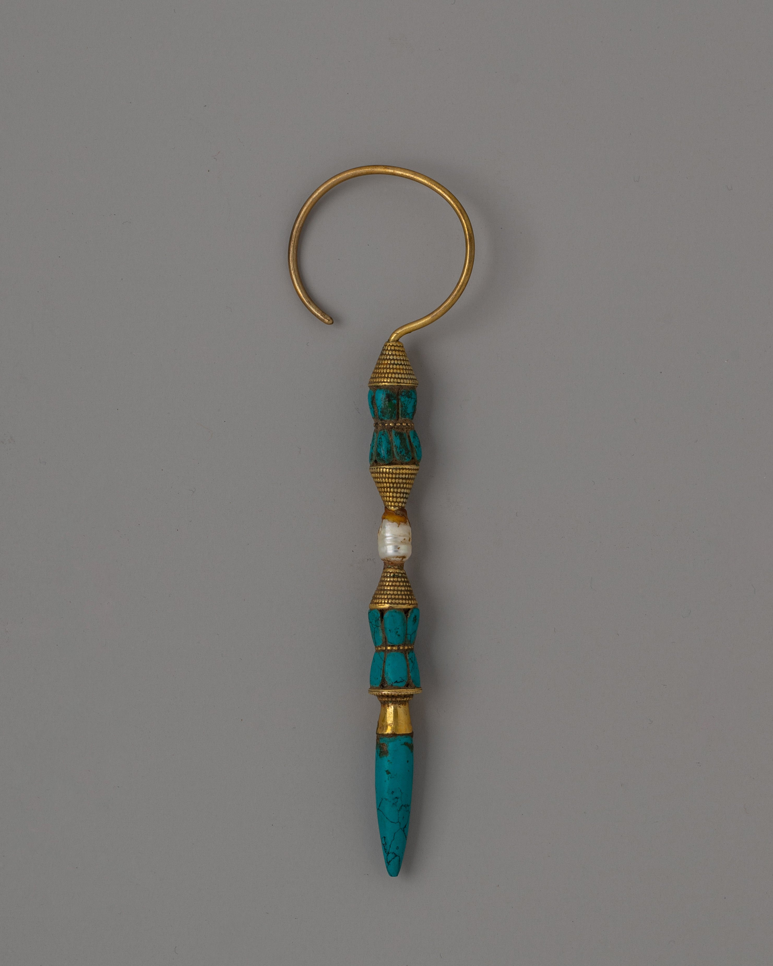 Tibetan Minister Earring | Gold-Plated with Turquoise