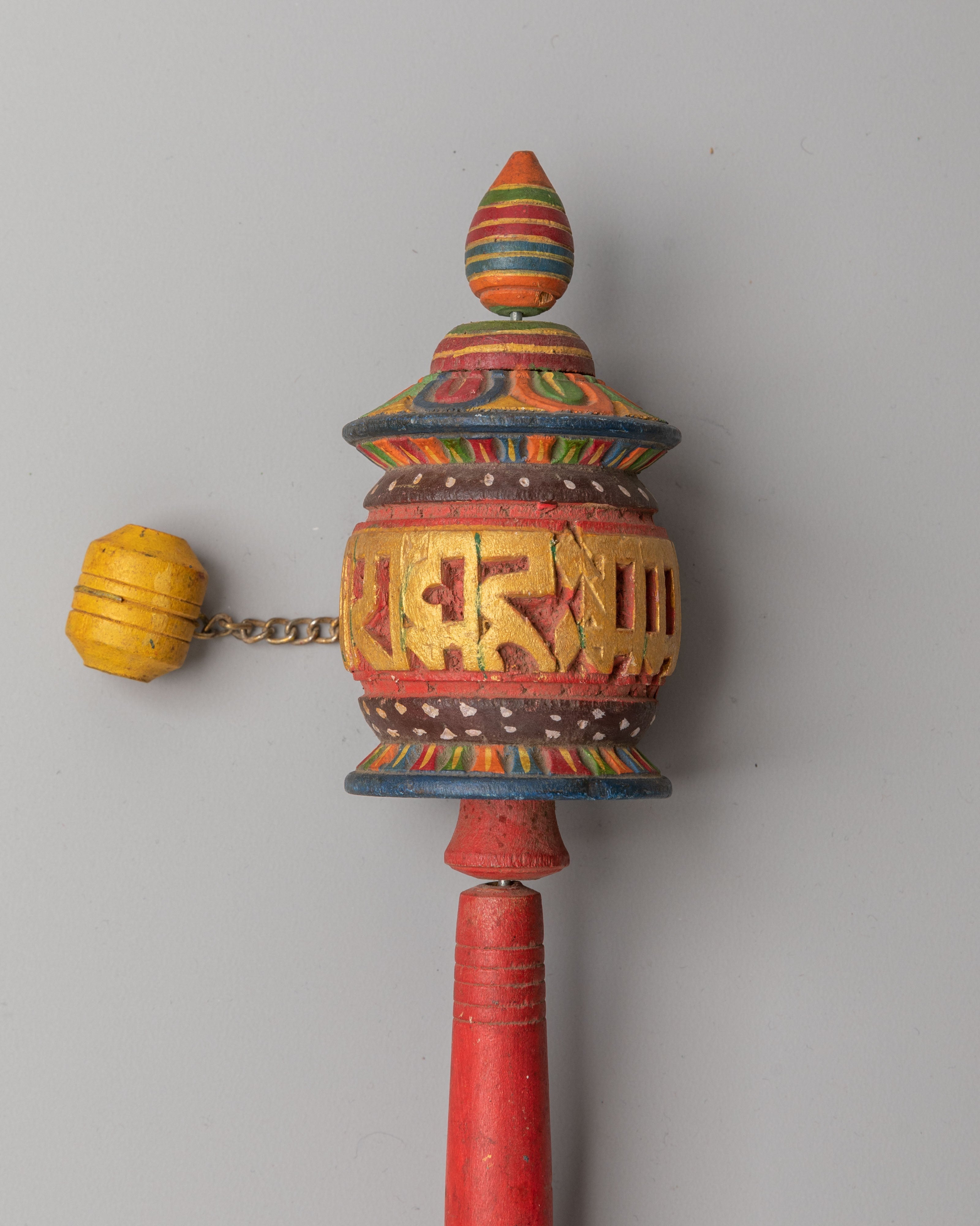 Handmade Wooden Buddhist Prayer Wheel | Tibetan Mantra Spinner