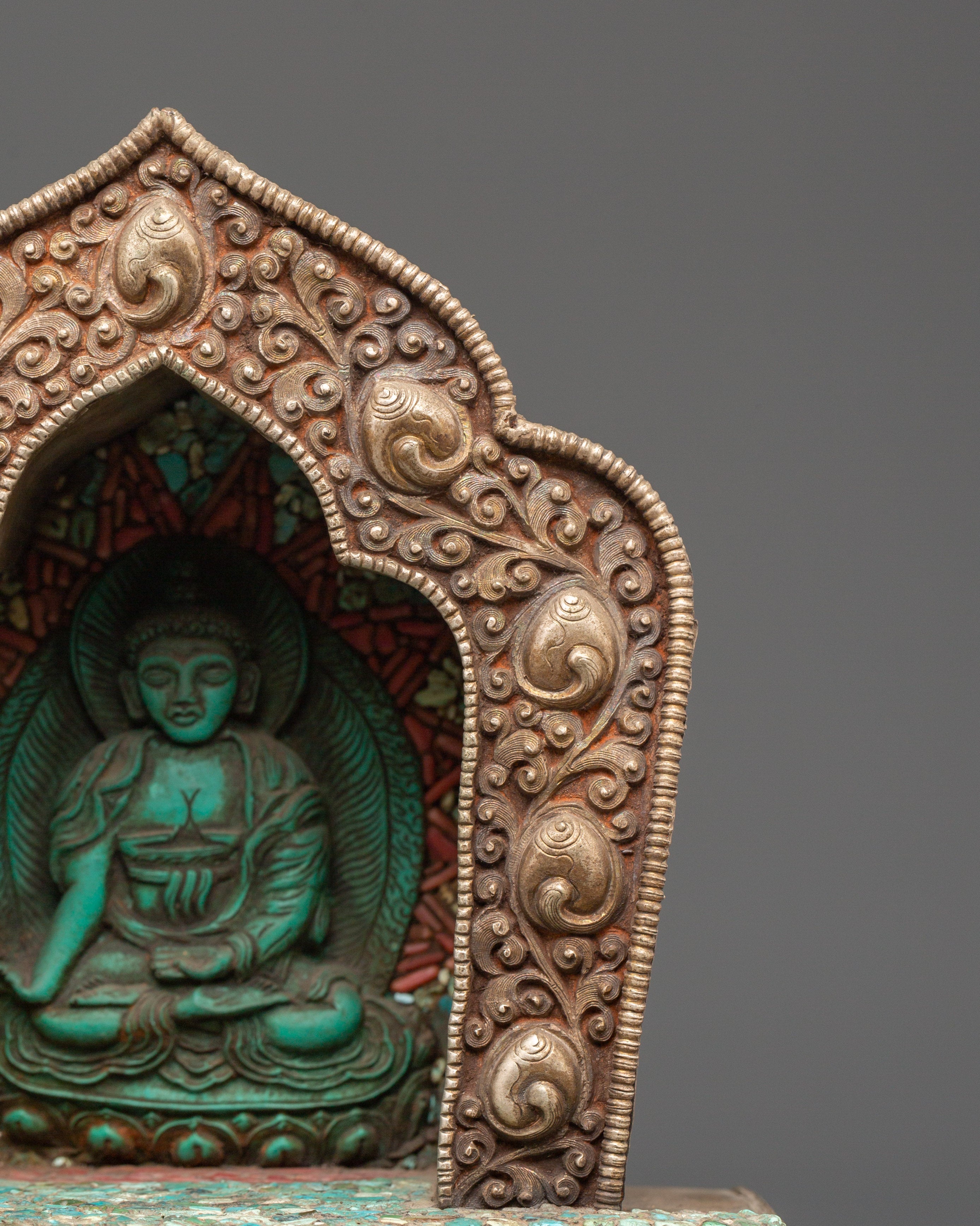 Tibetan Ghau Box with Buddha Sculpture | Handmade Relic Box for Spiritual Collectibles