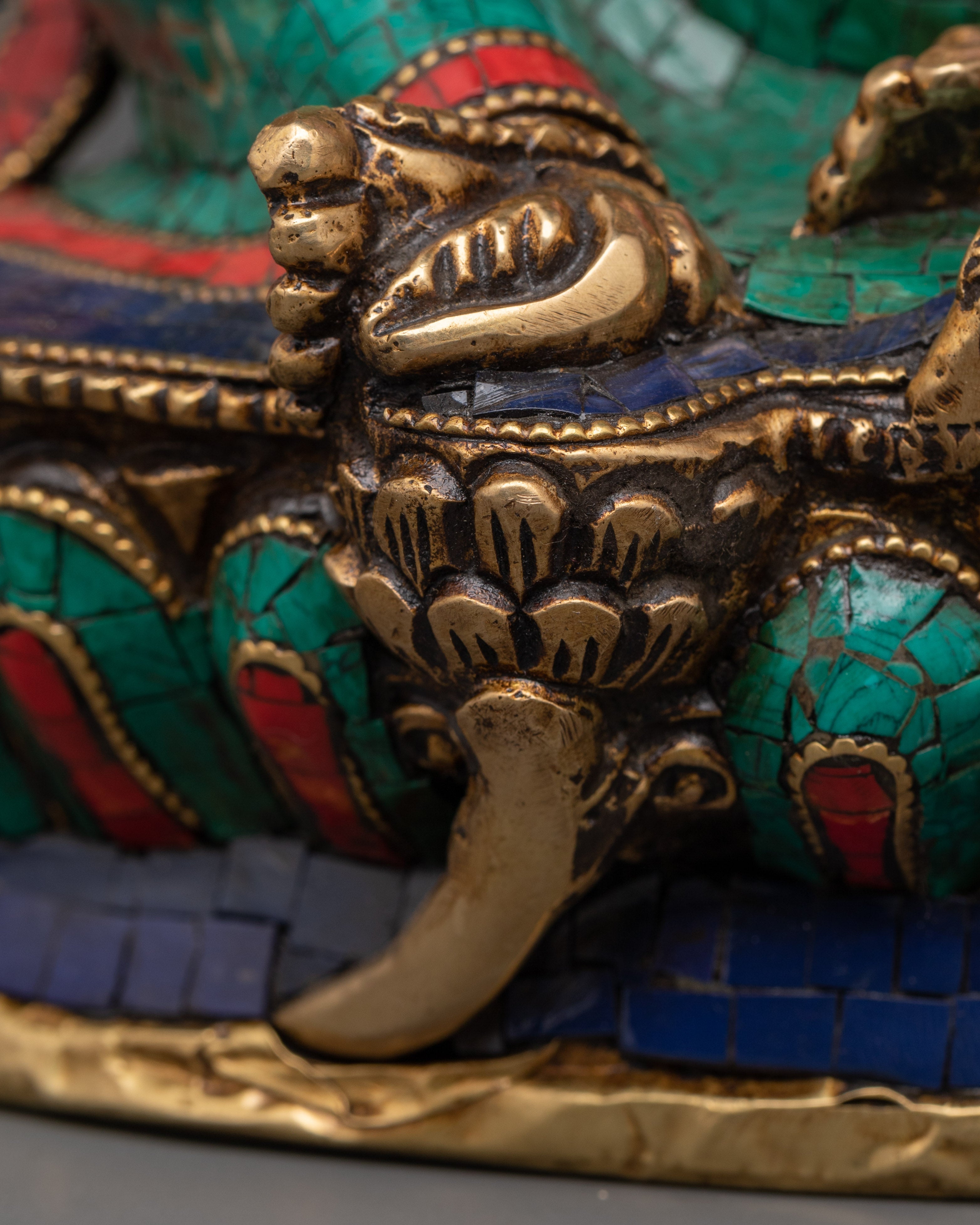 Brass Dzambhala Statue with Coral | Buddhist Altar Decor