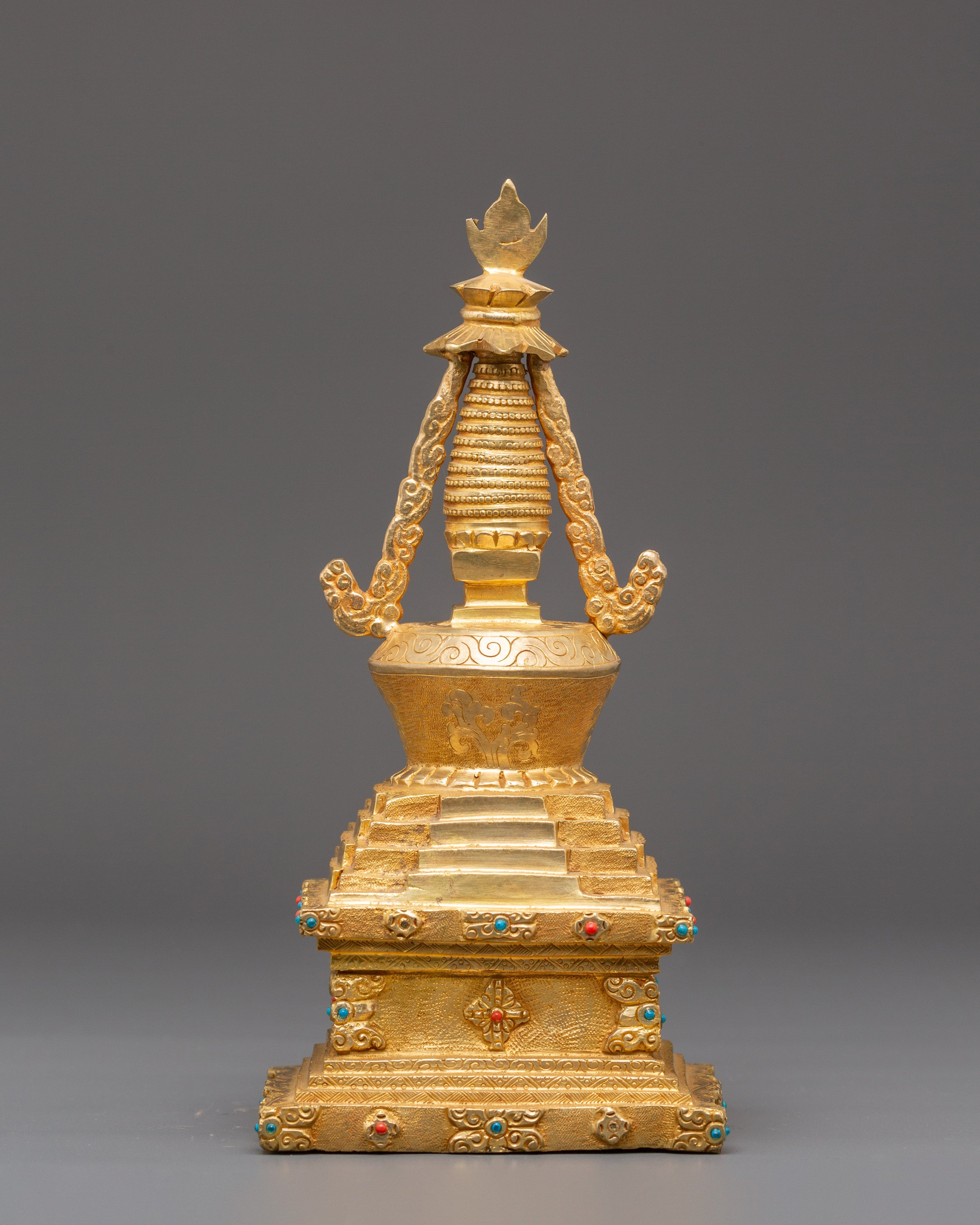 Spiritual Altar Stupa Decor | Gold Plated Tibetan Meditation Statue