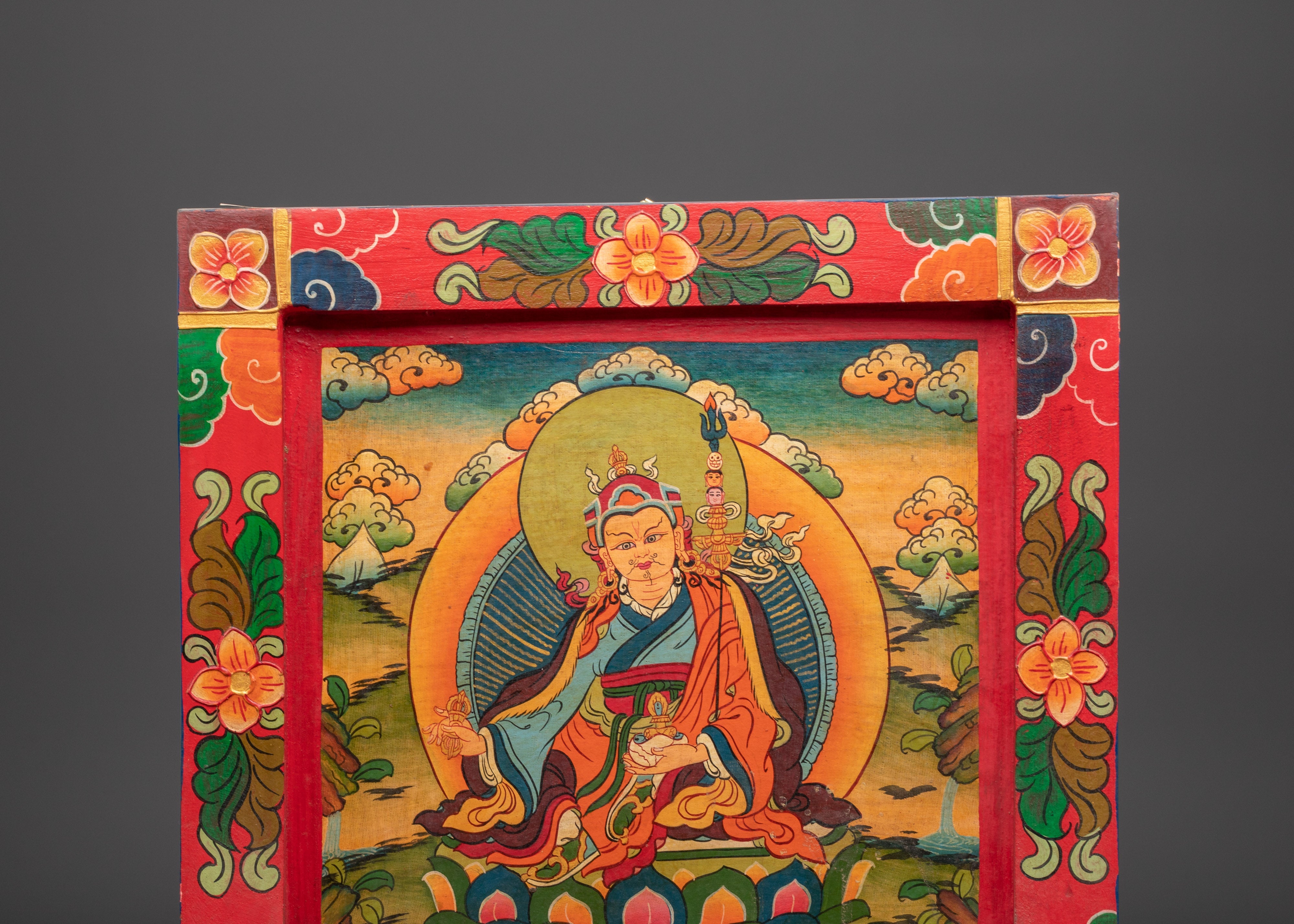 Handcrafted Guru Rinpoche Wall Art | Tibetan Spiritual Home Decor Painting