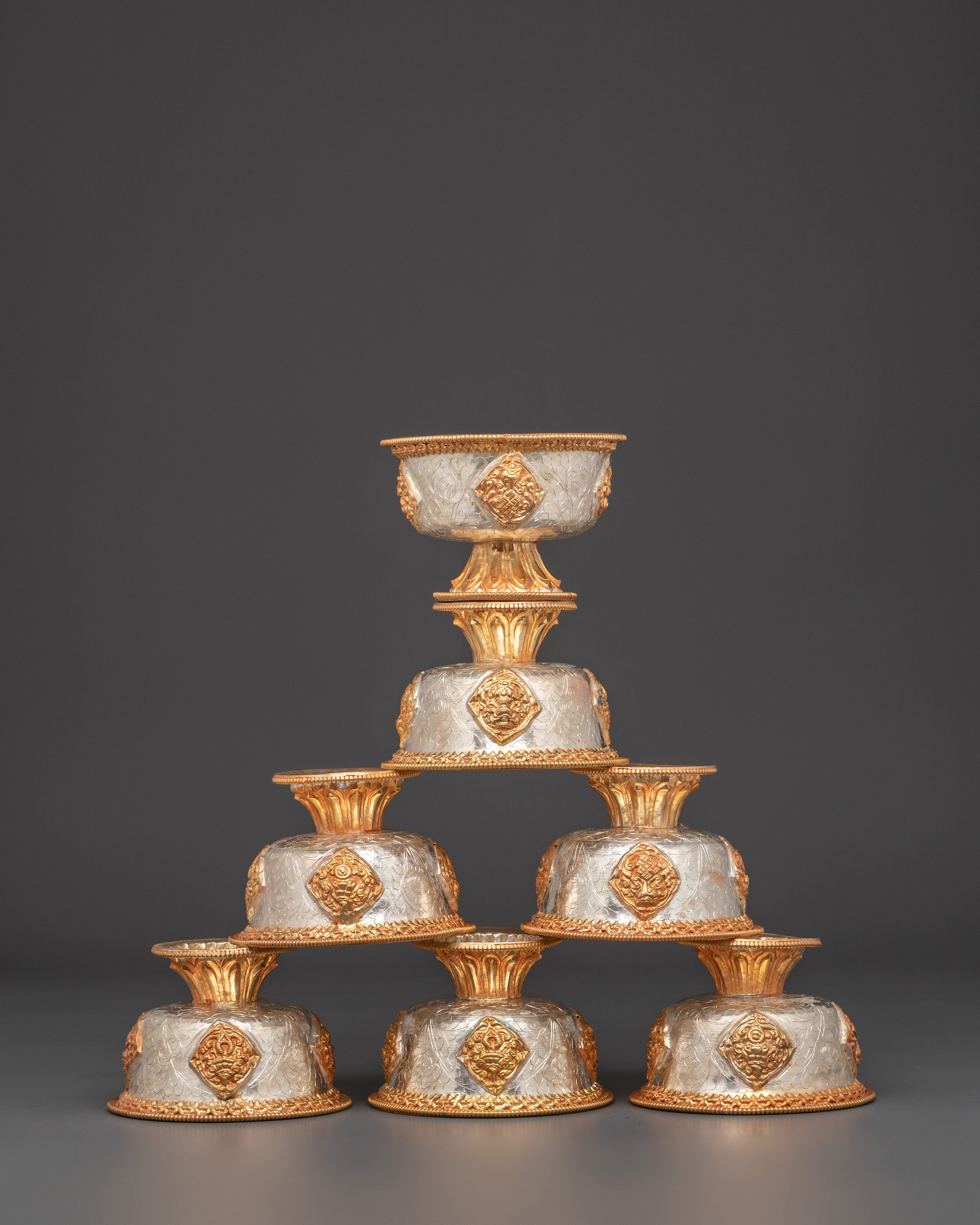 Prayer Offering Bowls Set | Copper, Silver & Gold Plated Ritual Bowls
