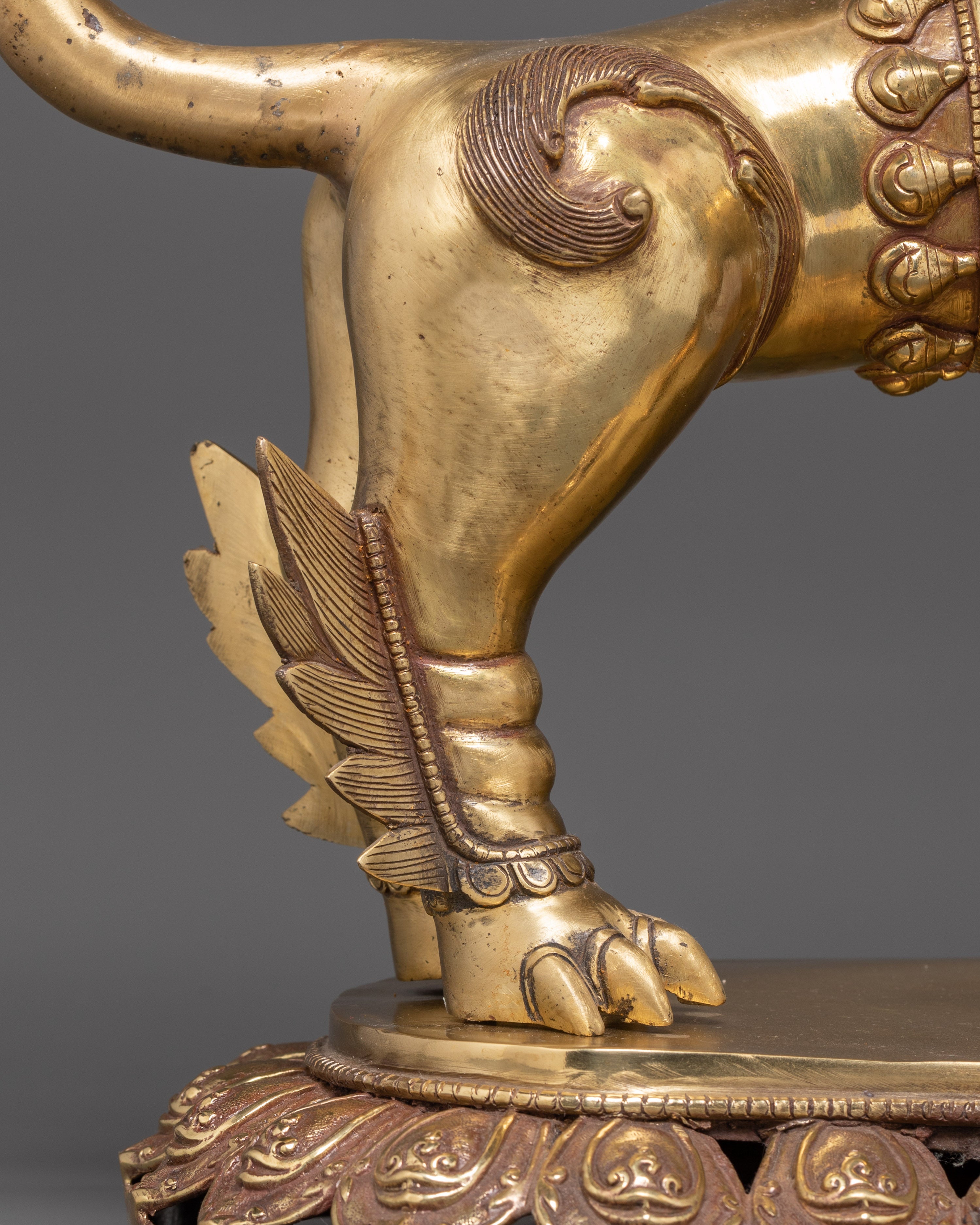 Sacred Tibetan Buddhist Guardian Lions Set | Brass Snow Lion Protector Statues