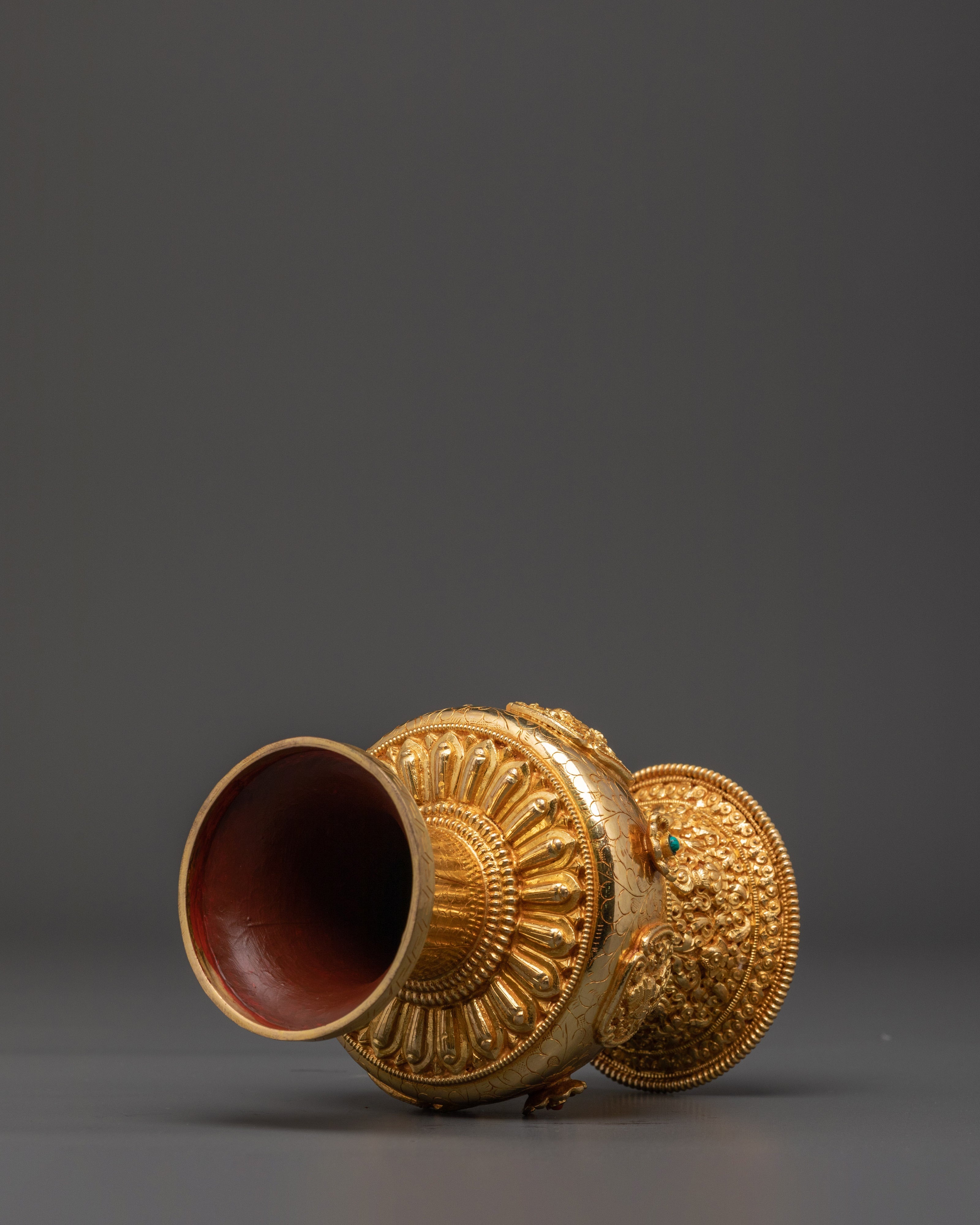 Handcrafted Copper Vase | Tibetan Vase with Coral & Turquoise for Altar