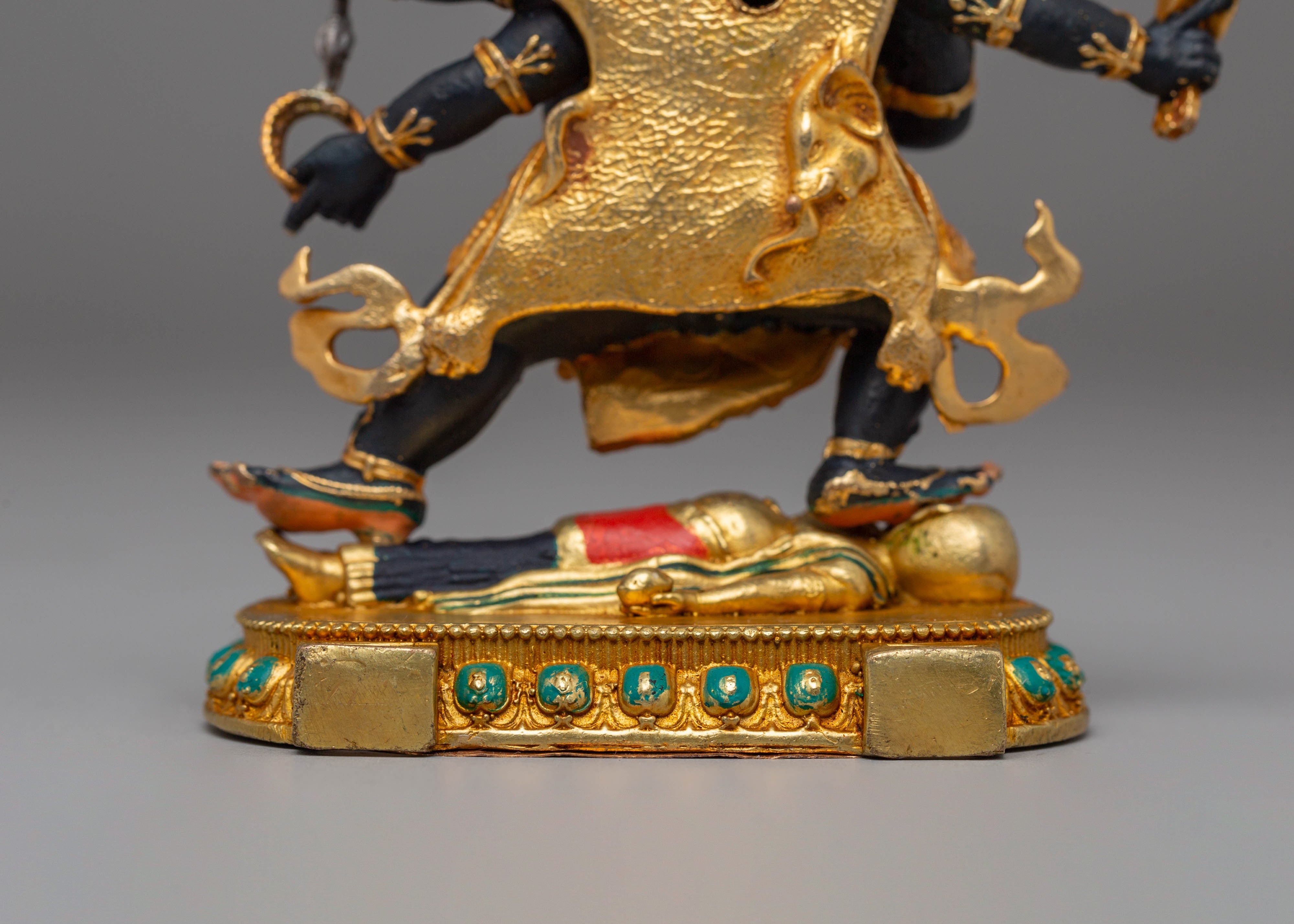 Handcrafted Tibetan Six Armed Mahakala Sculpture | A Sacred Guardian
