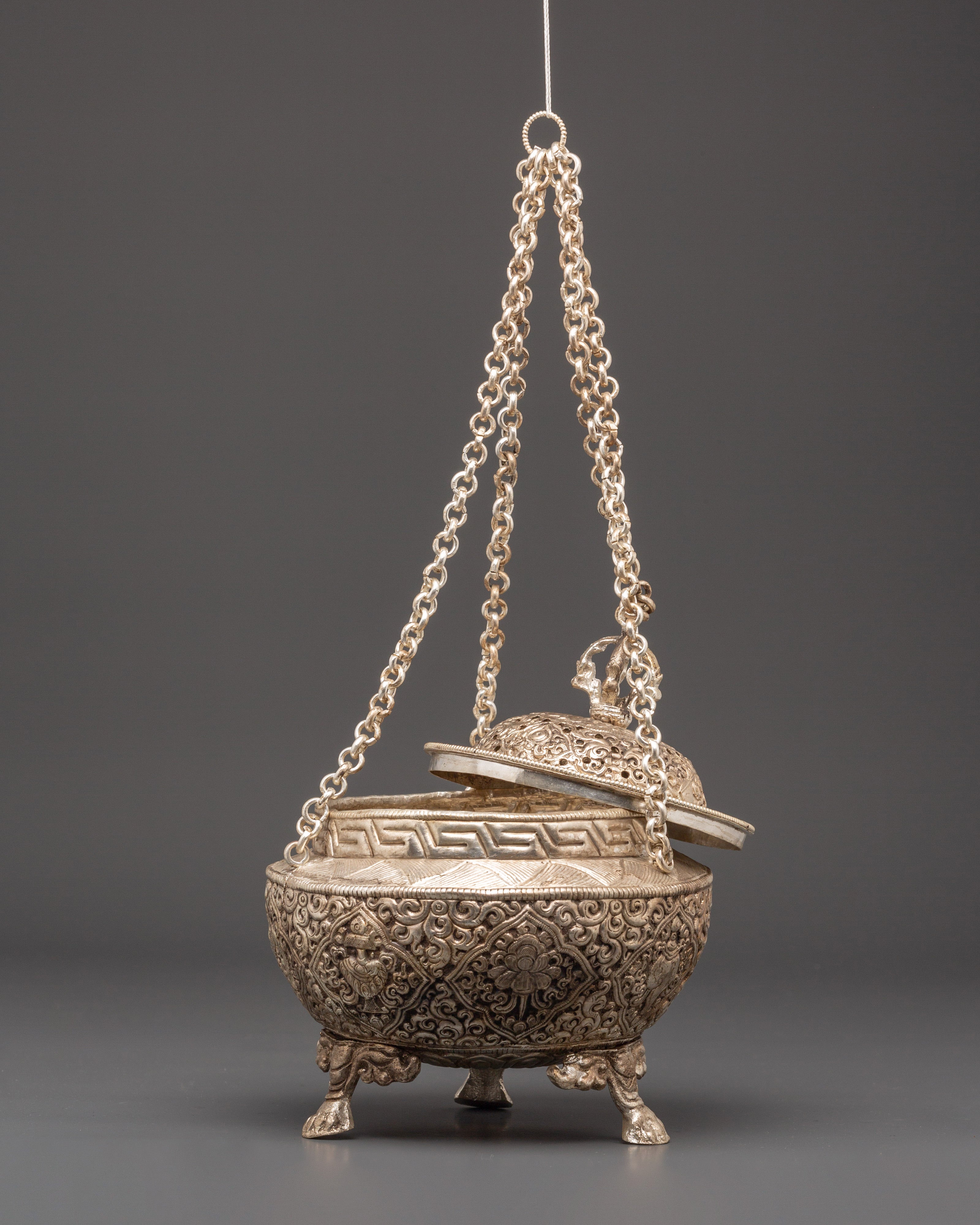 Traditional Silver Plated Incense Burner | Handcrafted Copper Altar Accessory