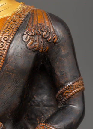 Shakyamuni Buddha Tibetan Altar Decor Statue | Oxidized Copper Body with Gold Plating