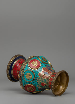 Tibetan Flower Vase with Brass | A Sacred Decorative Masterpiece