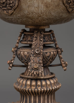 Tibetan Buddhist Butter Lamp | Sacred Tibetan Ritual Lamp in Pure Silver