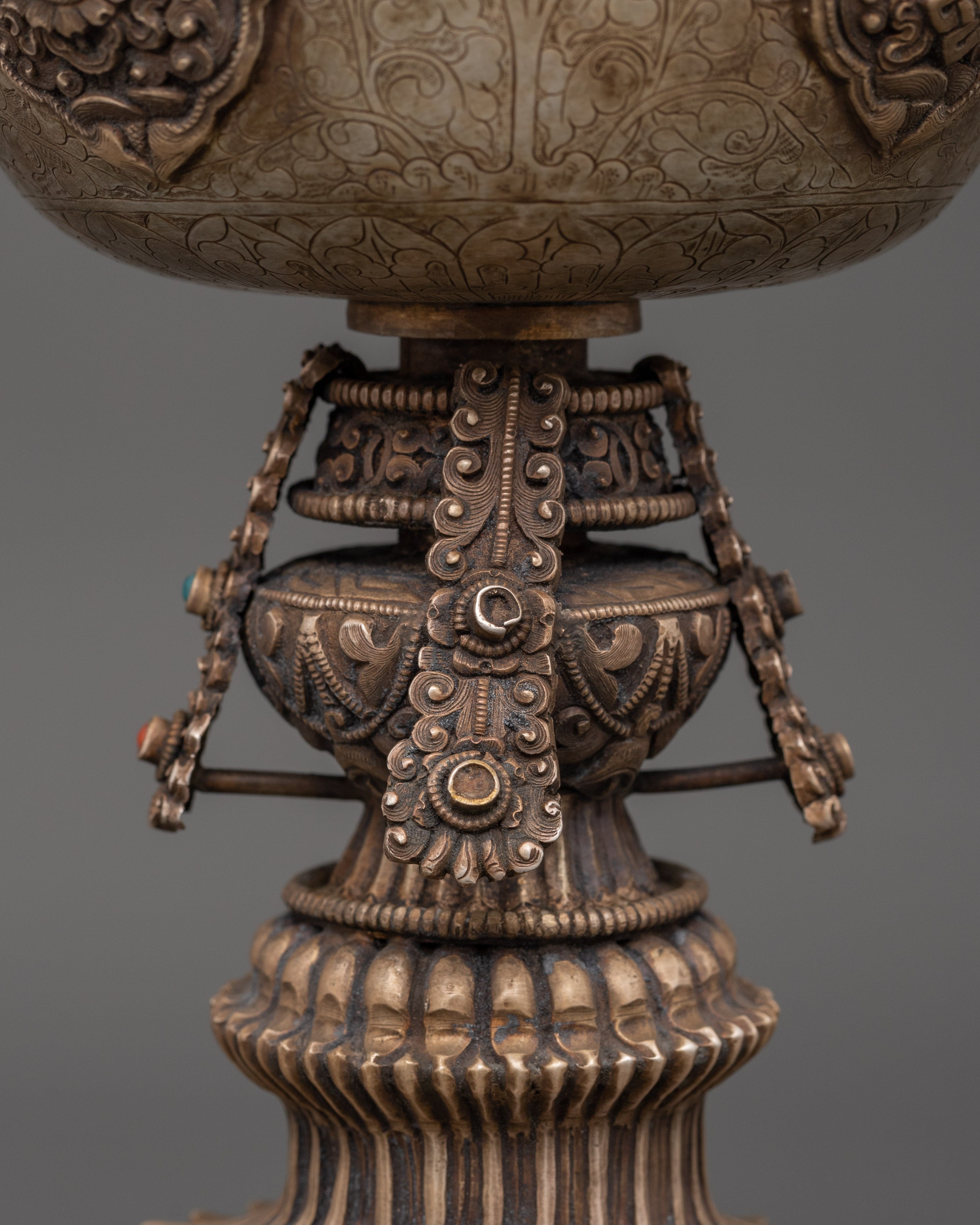Tibetan Buddhist Butter Lamp | Sacred Tibetan Ritual Lamp in Pure Silver