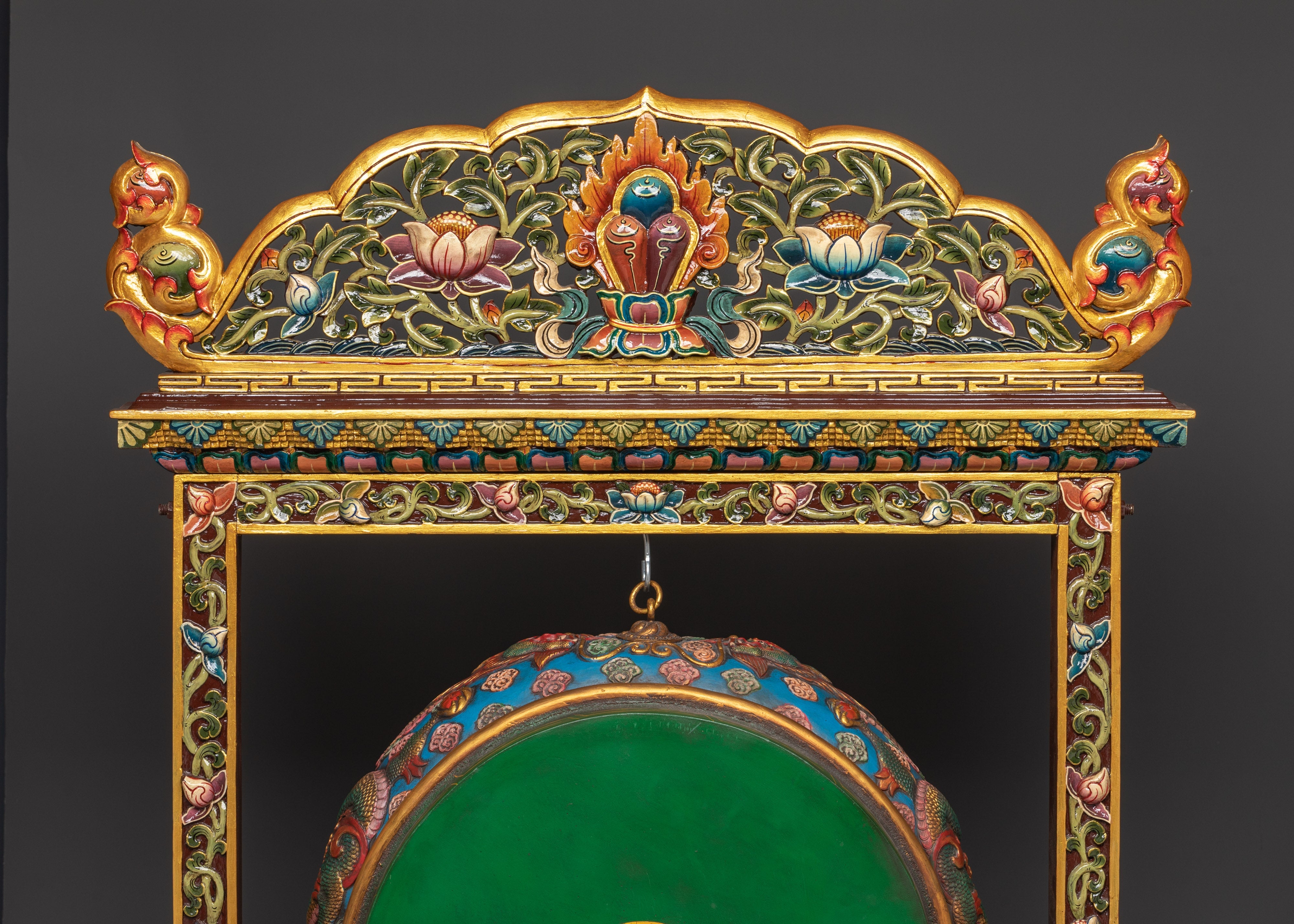 Traditional Tibetan Drum | Handmade Himalayan Drum with Dragon Motif