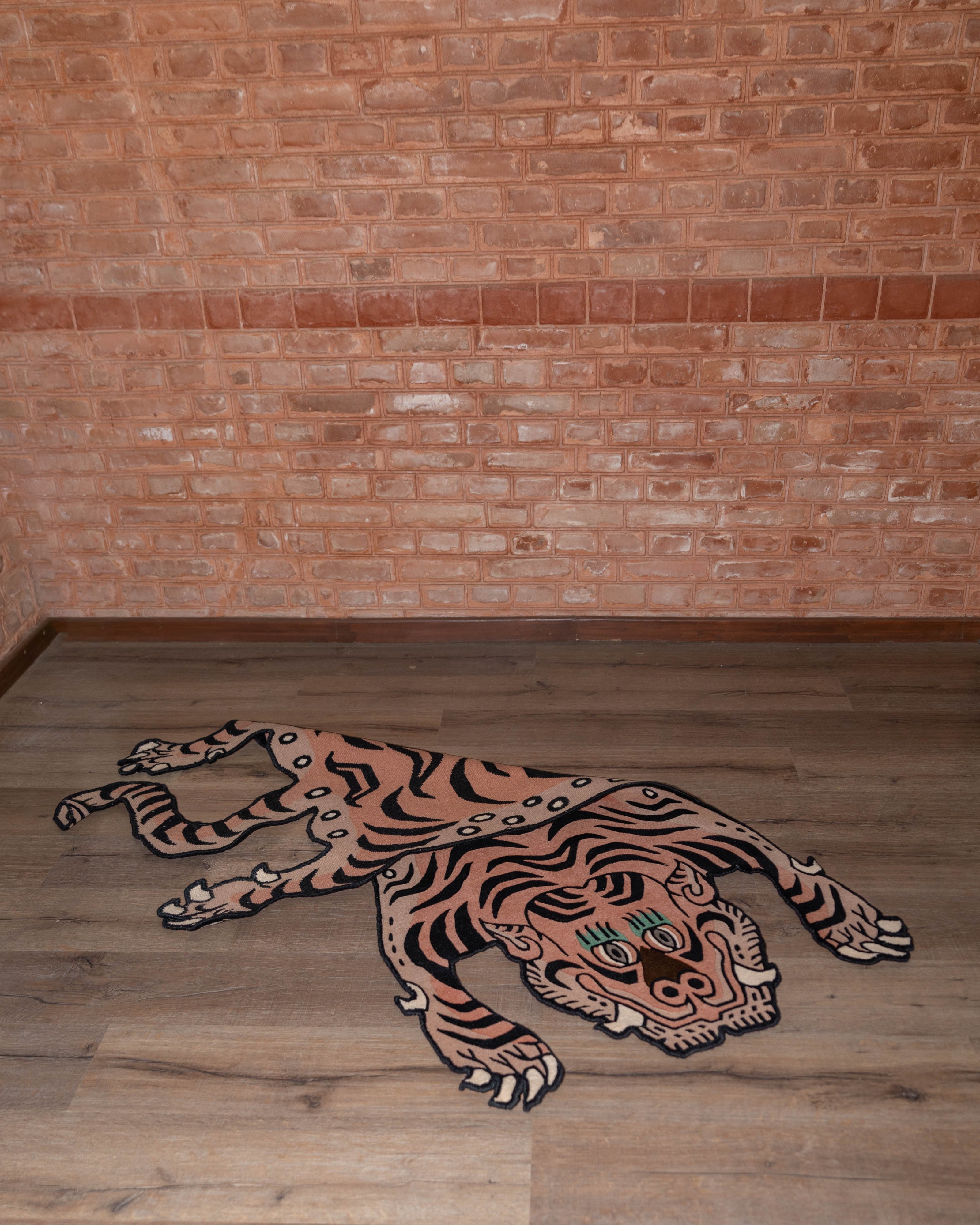 Decorative Handwoven Tiger Rug | Tibetan & New Zealand Wool with Viscose Accents