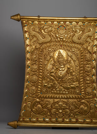 Buddhist Metal Thangka of Dzambala | Tibetan Wealth Deity for Prosperity and Fortune