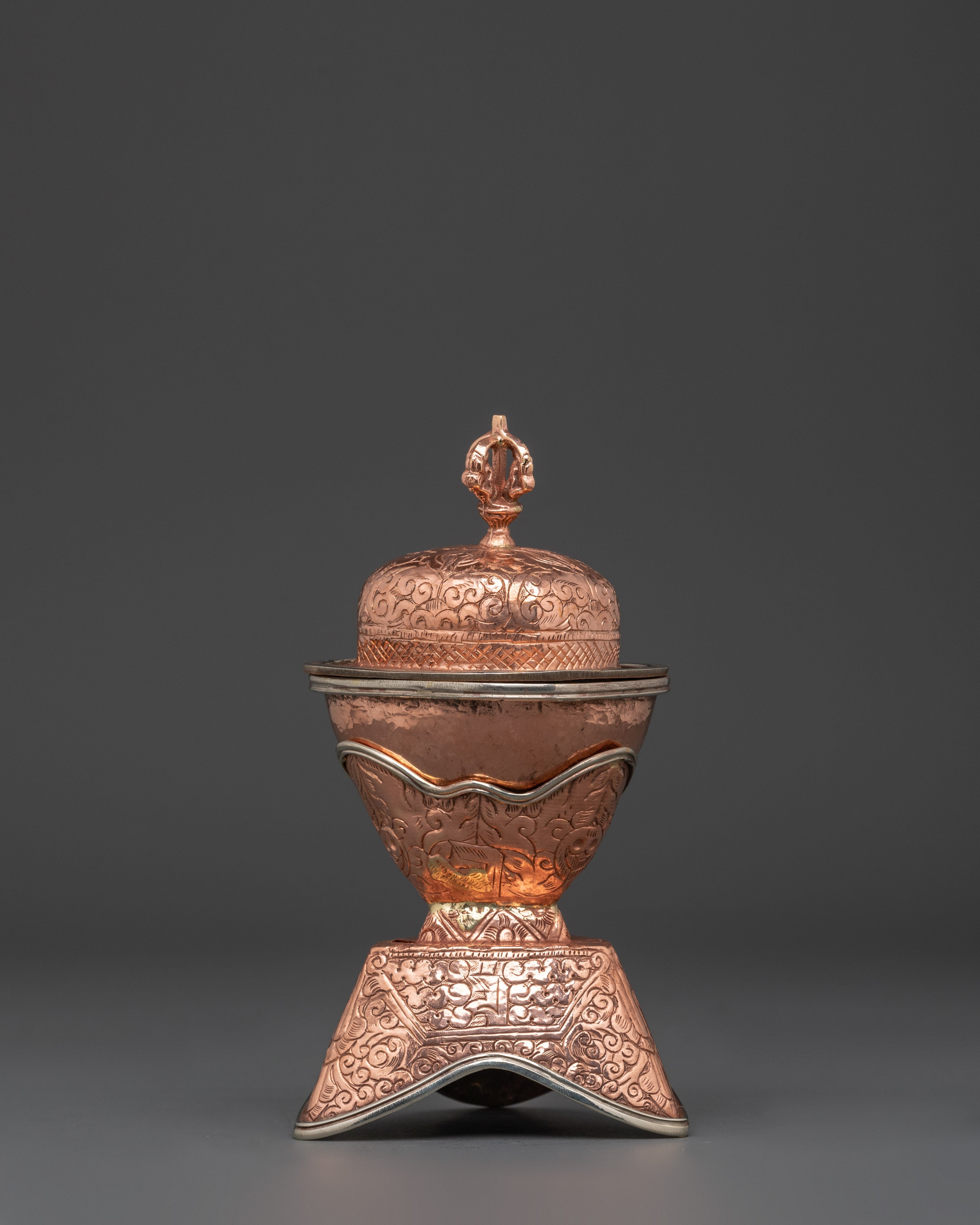 Tibetan Ritual Kapala Set Traditional Copper Skull Cup Offering Set for Spiritual Practices