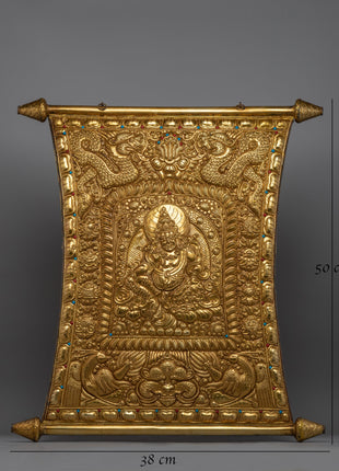 Buddhist Metal Thangka of Dzambala | Tibetan Wealth Deity for Prosperity and Fortune