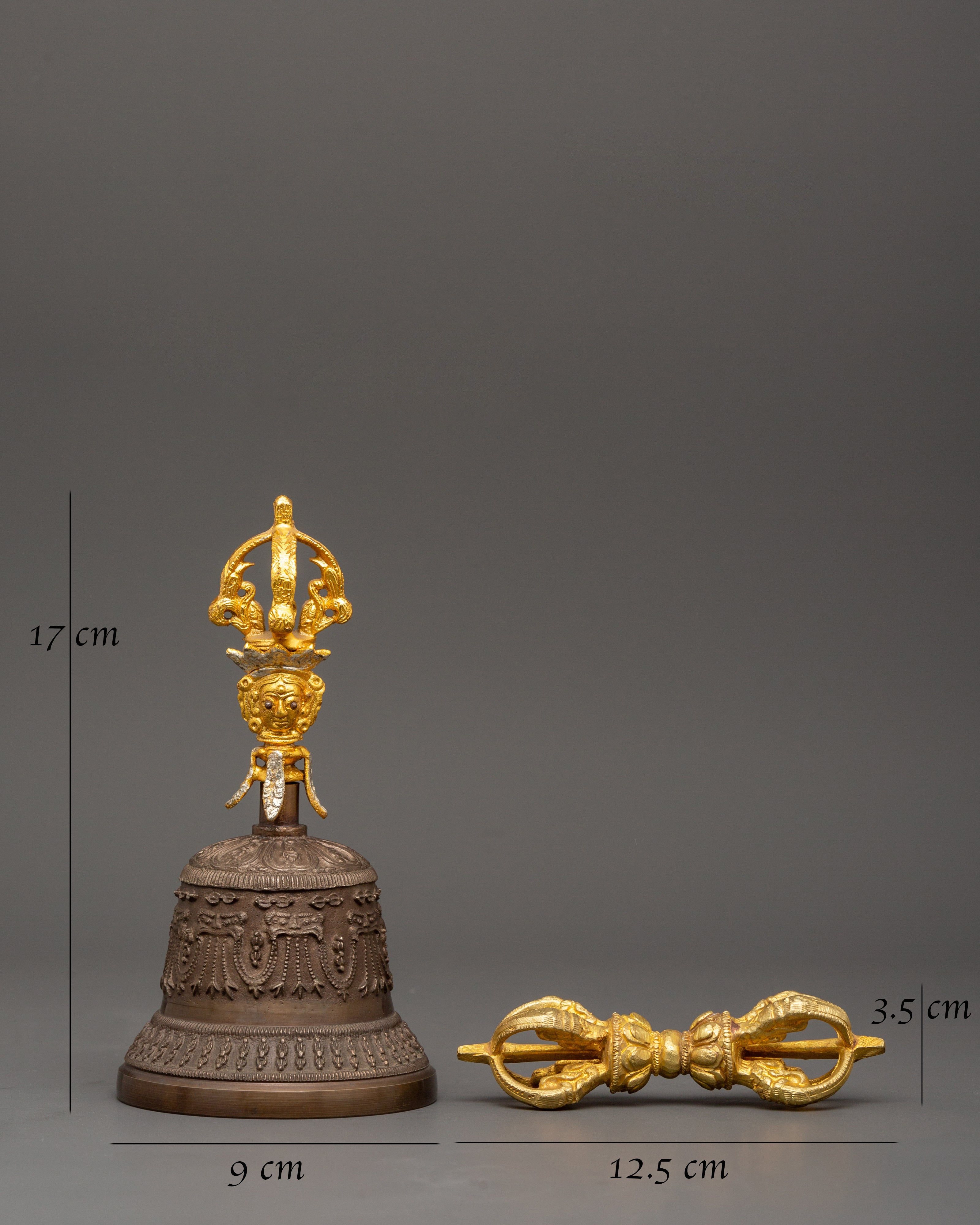 Handcrafted Meditation Bell and Vajra Set | Brass and Bronze Ritual Tools