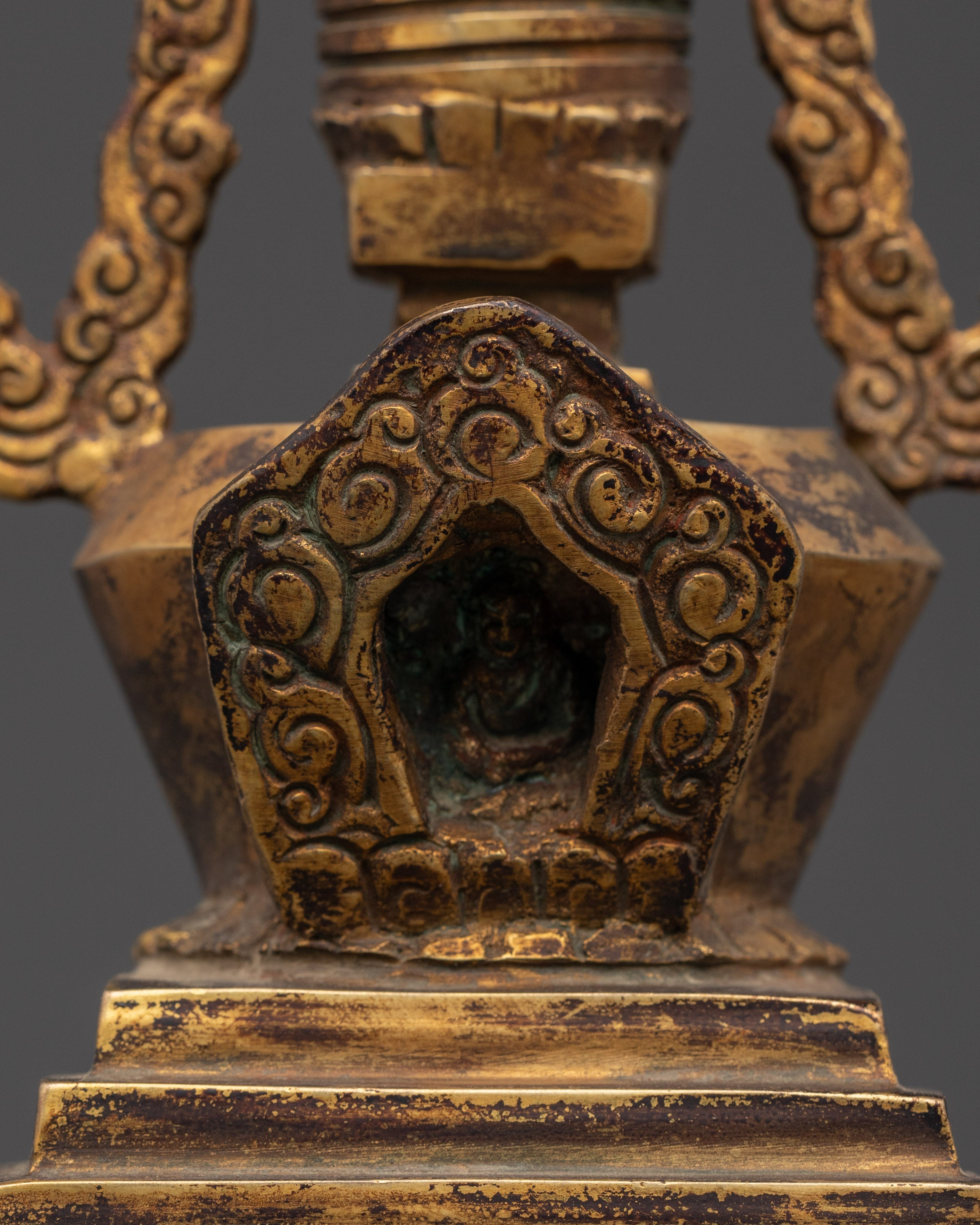 Gold Plated Himalayan Stupa |  Copper Body with Coral Stones