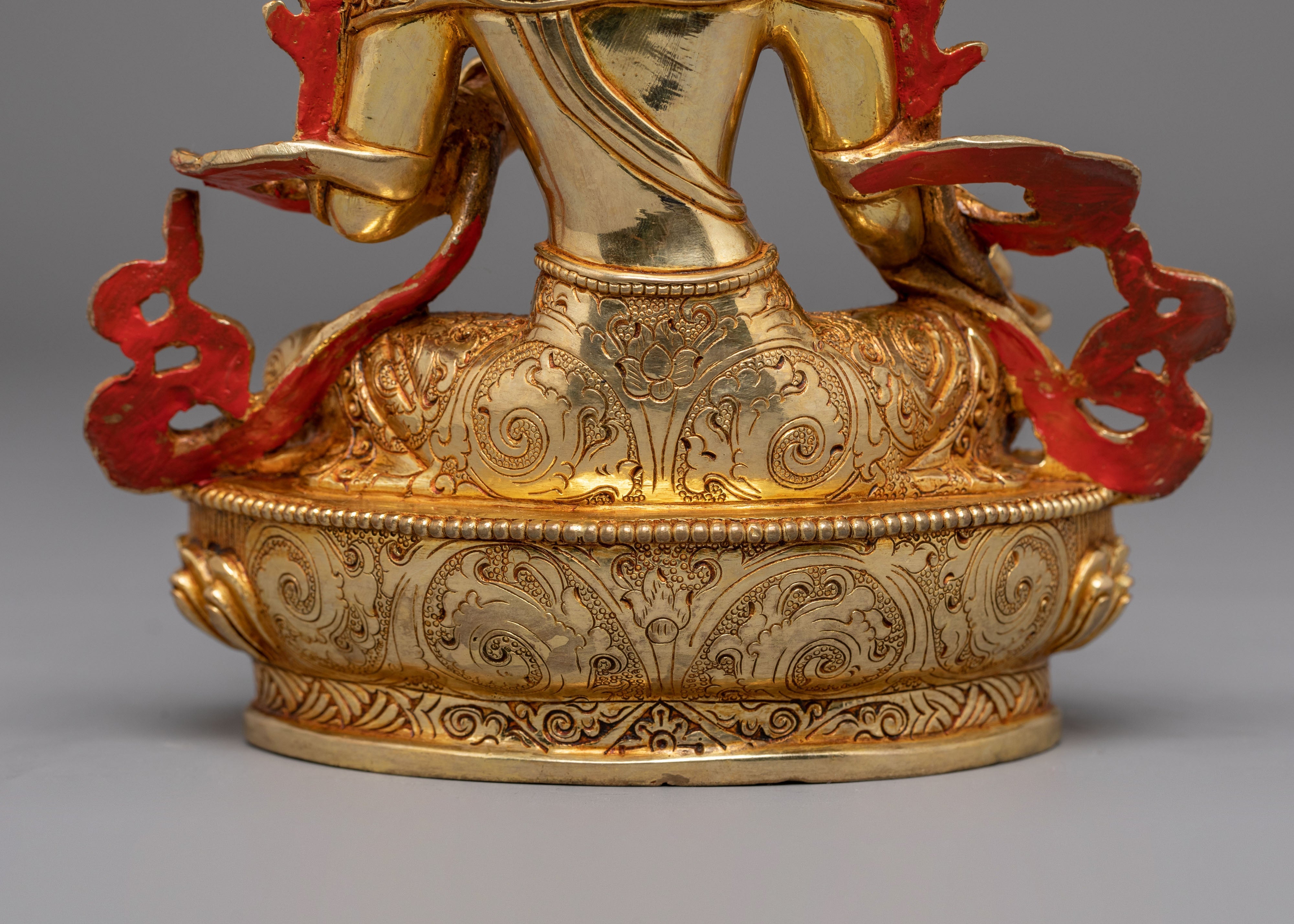 Mother Shyama Tara Sacred Statue | Gold Plated Copper Sculpture with Coral & Turquoise