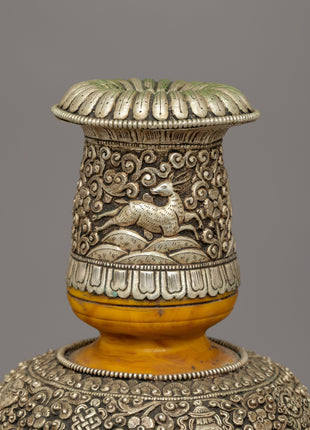 Hand-carved Copper Flower Vase | Elegant Home & Shrine Decor