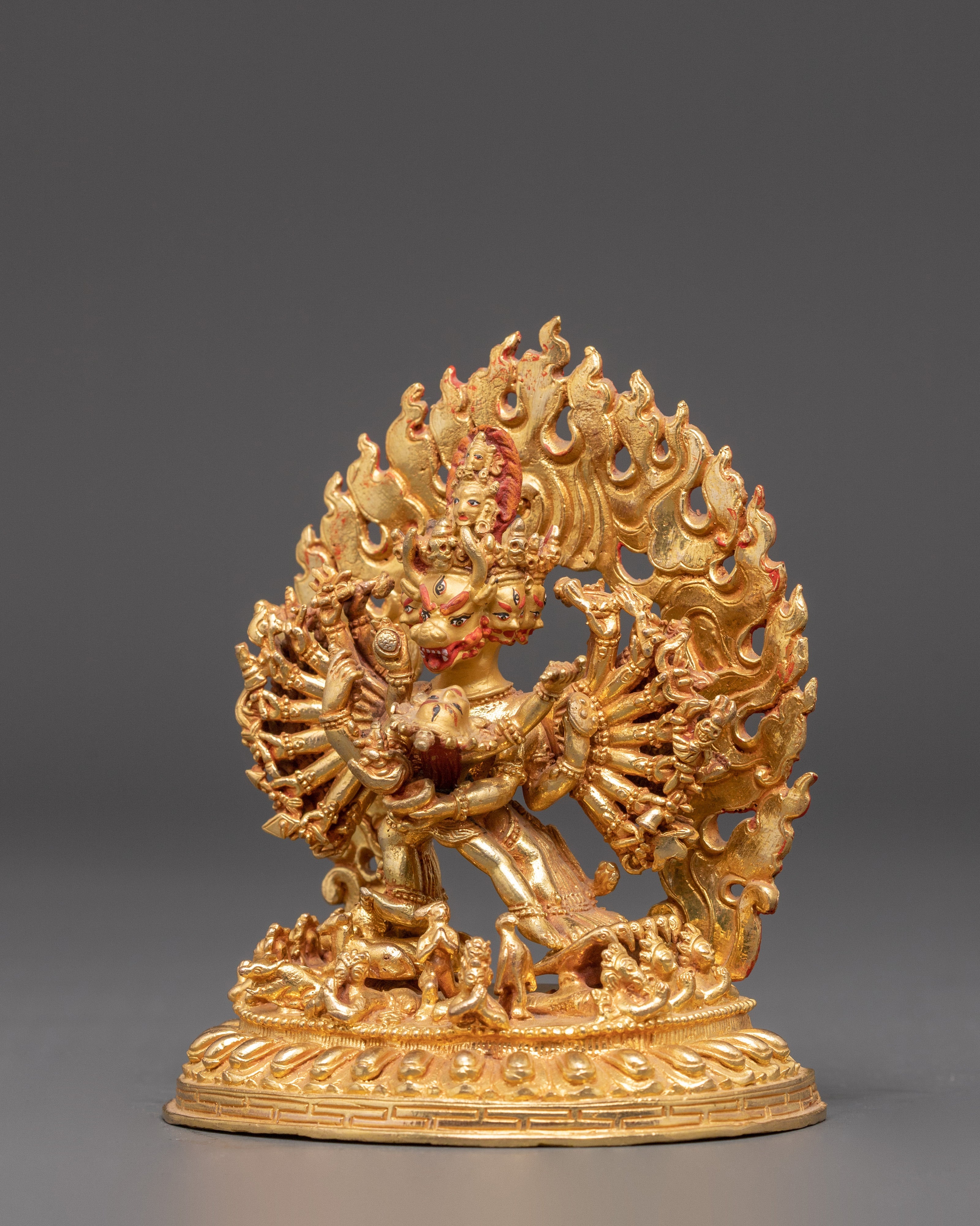 Yamantaka Gold Plated Statue | Tibetan Buddhist Deity Sculpture