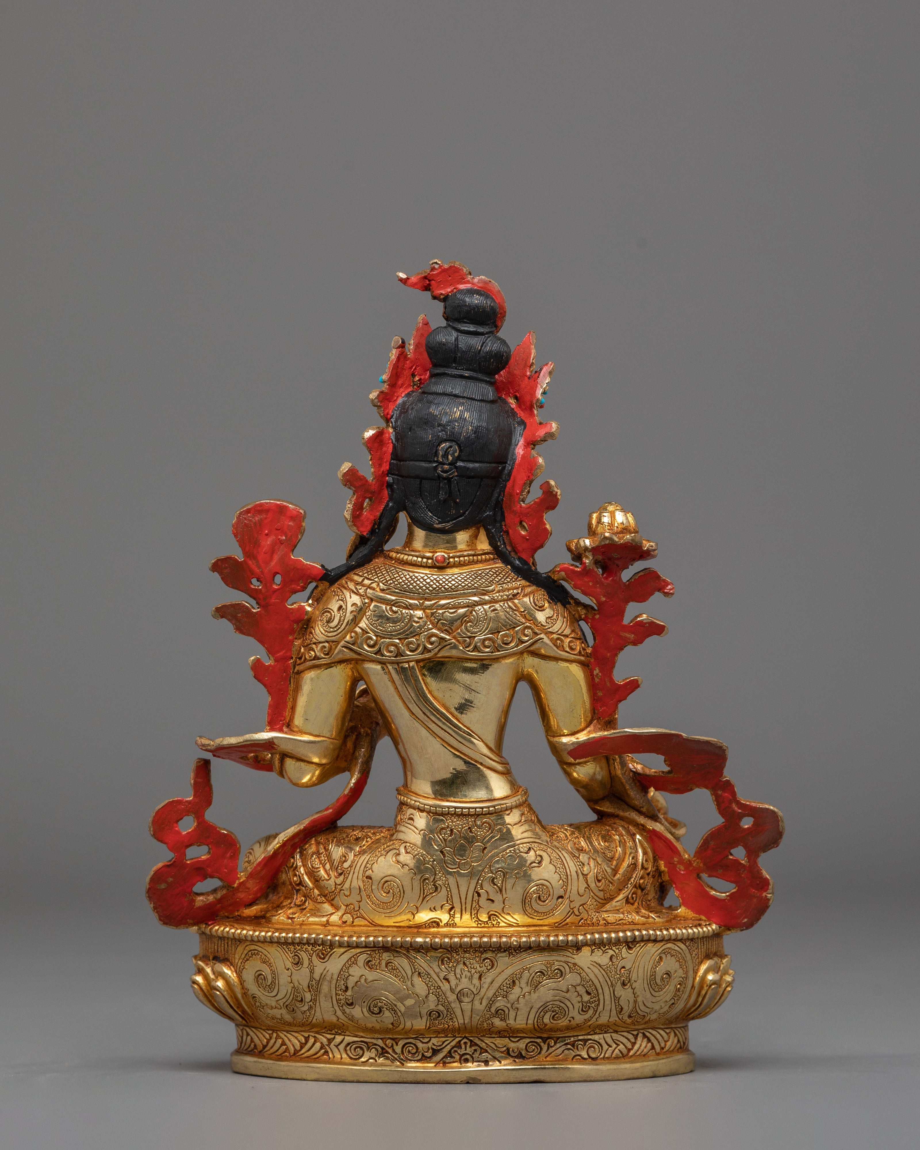 Mother Shyama Tara Sacred Statue | Gold Plated Copper Sculpture with Coral & Turquoise