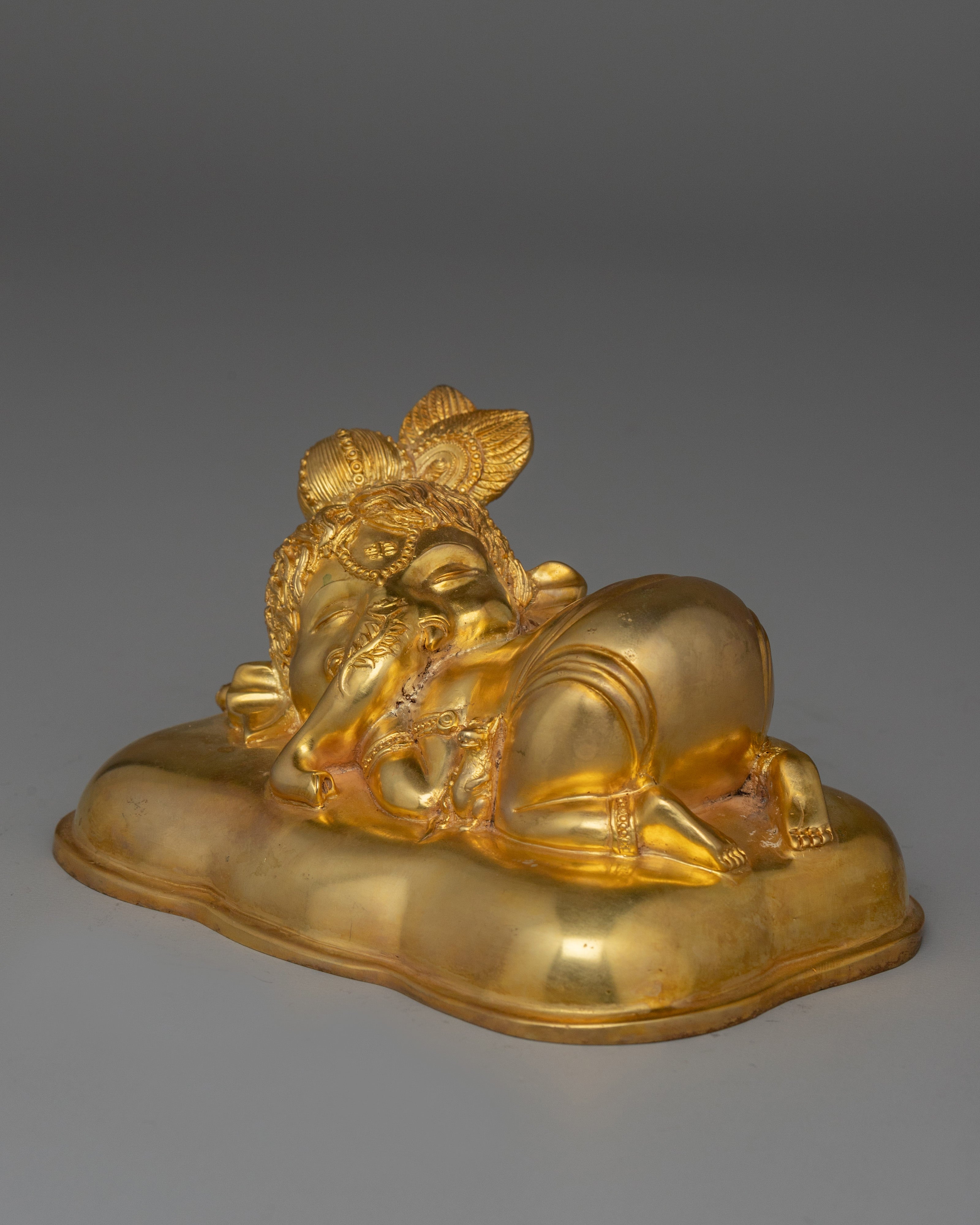 Elegant Gold-Plated Ganesha Statue | Sleeping Ganesh Sculpture