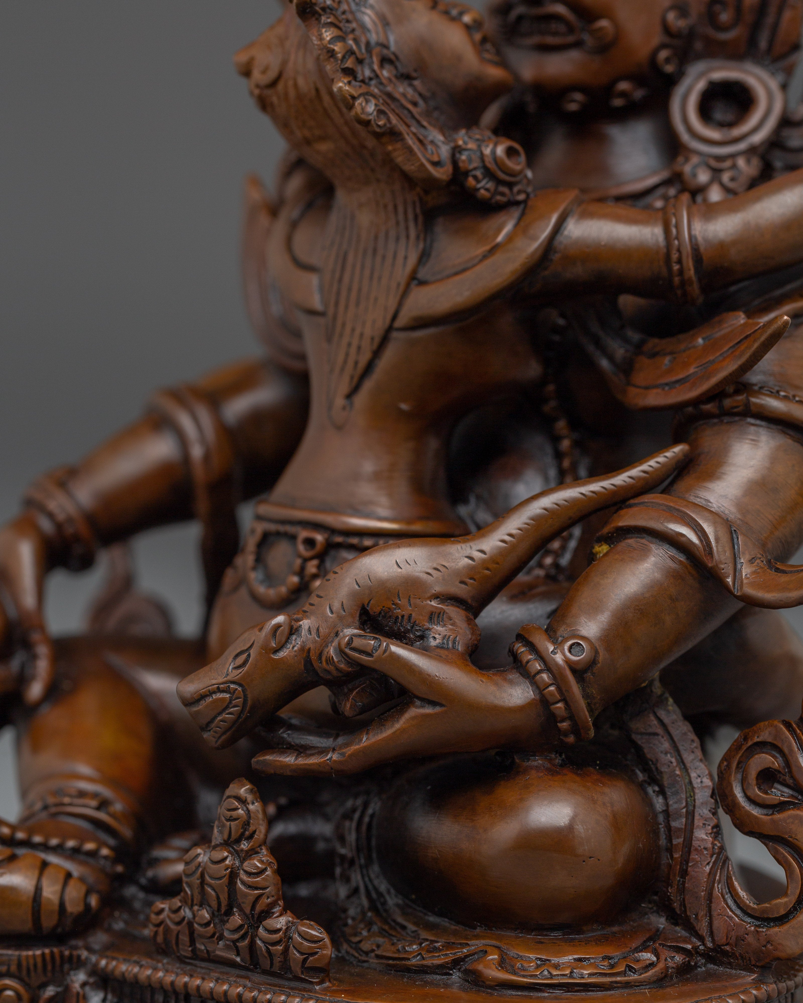 Green Dzambhala with Consort Oxidized Statue | Symbol of Wealth