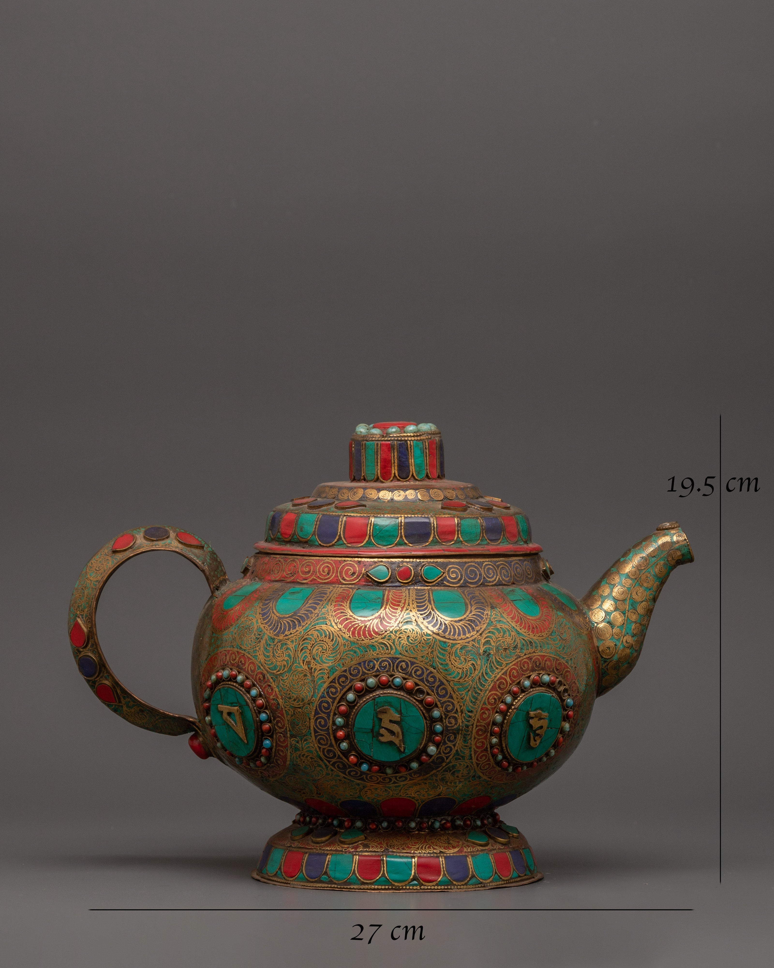 Mantra Carved Tea Pot | Tibetan Copper Ritual Vessel
